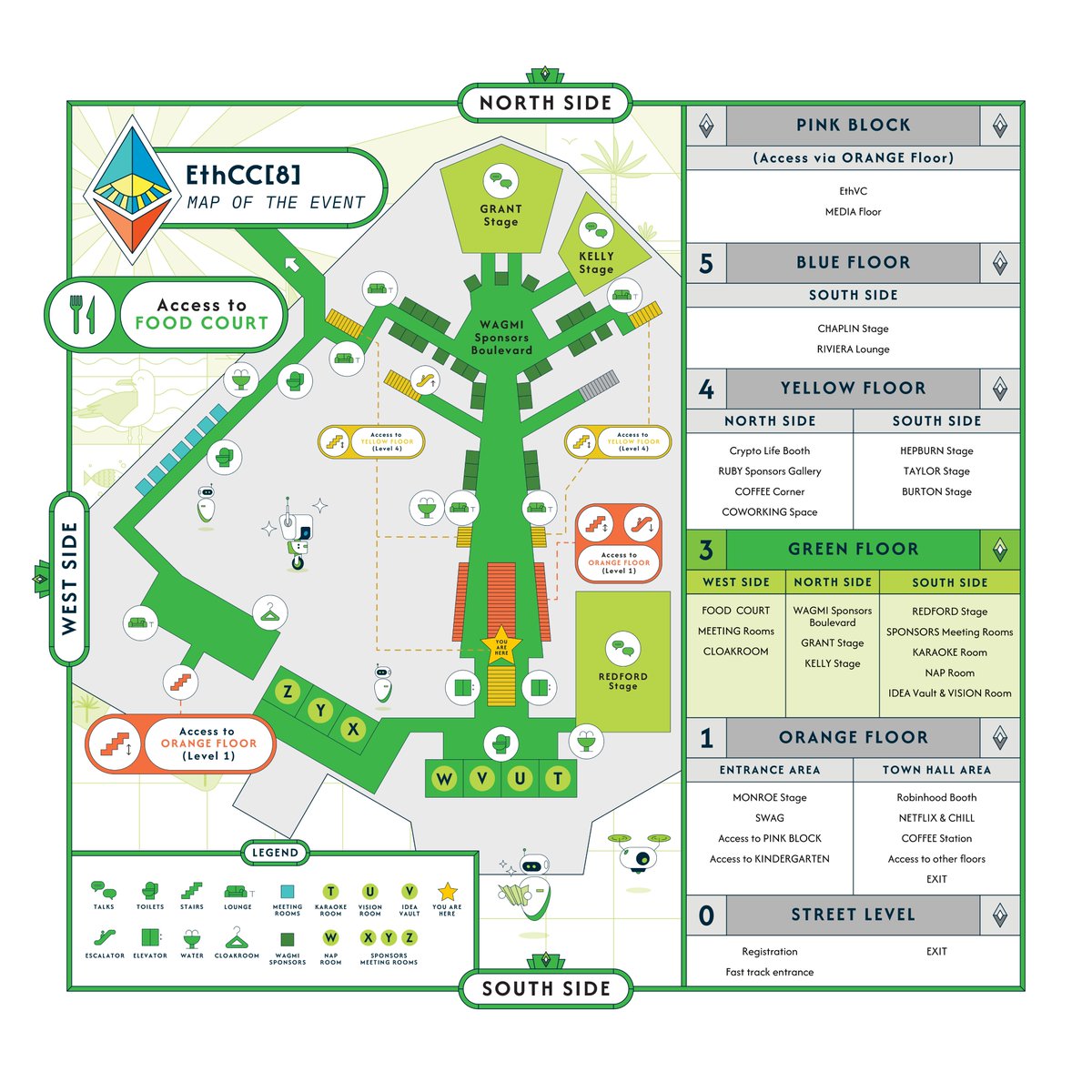 The venue map is now live! 🗺

Explore the Palais des Festivals and get familiar with everything EthCC[8] has to offer.

As a bonus: each floor has its own colour to make navigation easier.

👉 Check out all the floors here: ethcc.io/map