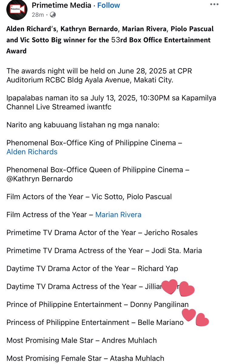 A_itsme__'s tweet photo. #DonBelle is named as Prince and Princess of Philippine Entertainment for the second straight year. This time at the 53rd Box Office Awards to be held on June 28, 2025 and televised on July 13,2025 on Kapamilya Channel. 

Congratulations @donnypangilinan @bellemariano02 https://t.co/jeQNrrEeav