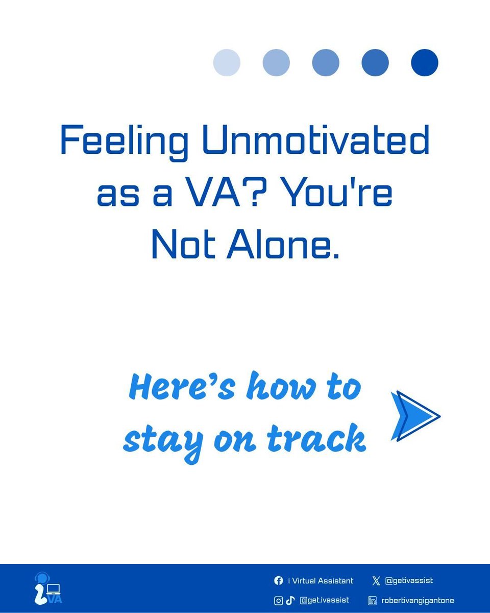 getivassist's tweet photo. 𝗦𝗼𝗺𝗲 𝗱𝗮𝘆𝘀 𝗮𝗿𝗲 𝘀𝗹𝗼𝘄𝗲𝗿 𝘁𝗵𝗮𝗻 𝗼𝘁𝗵𝗲𝗿𝘀 — but staying motivated as a VA is possible.
Break tasks into wins, connect with others, and revisit your “𝙬𝙝𝙮.”

#getivassist #VirtualAssistantLife #MotivationForVAs #RemoteWorkTips #FreelanceLife https://t.co/Rcj1UyDcyt