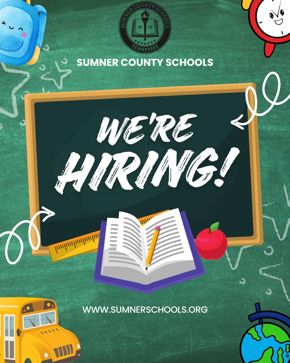 CareersSCS's tweet image. We’re hiring! 🎉
Join the Sumner County Schools team and help make a difference every day. 🍎🚌
Apply now 👉 sumnerschools.org
#WeAreSumner #NowHiring #SchoolJobs