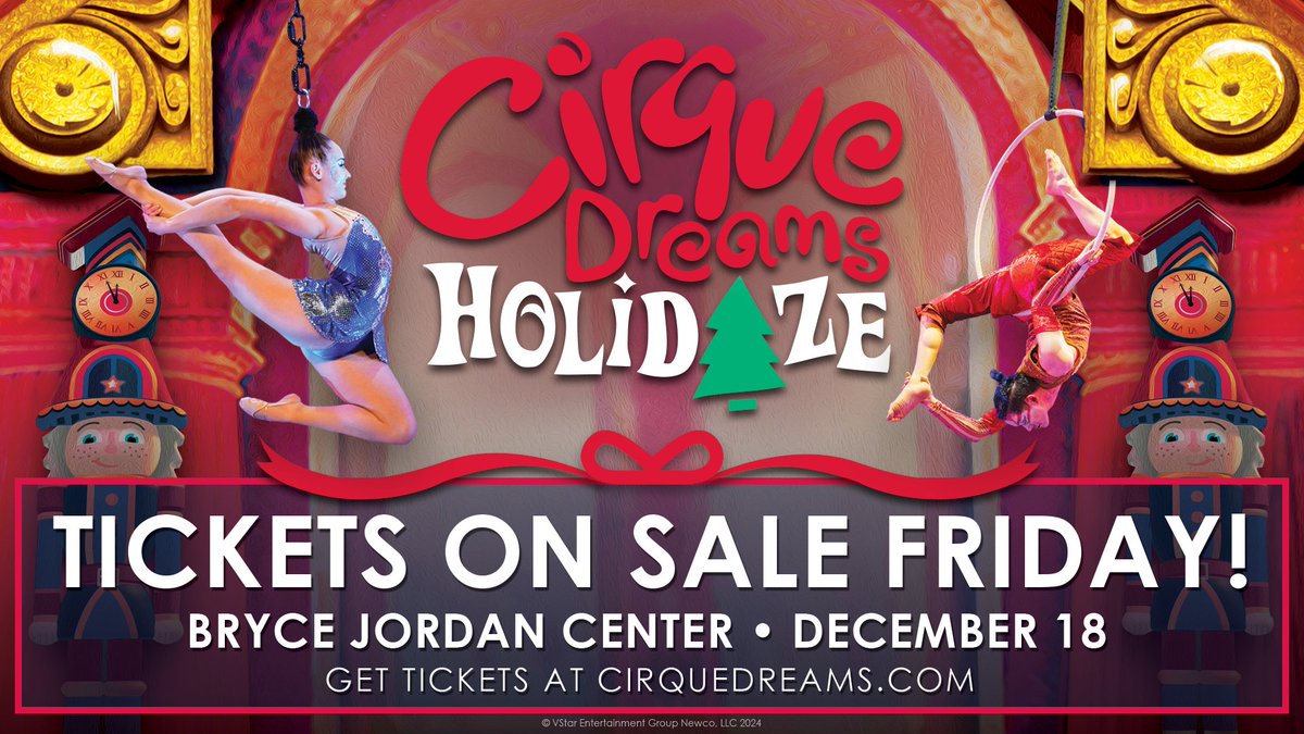 🎁 JUST ANNOUNCED: CIRQUE DREAMS HOLIDAZE is bringing the magic to the Bryce Jordan Center this holiday season! 🎄  One night only, December 18!  Tickets go on sale THIS FRIDAY at 10AM. Don’t miss your chance to unwrap the ultimate holiday experience!