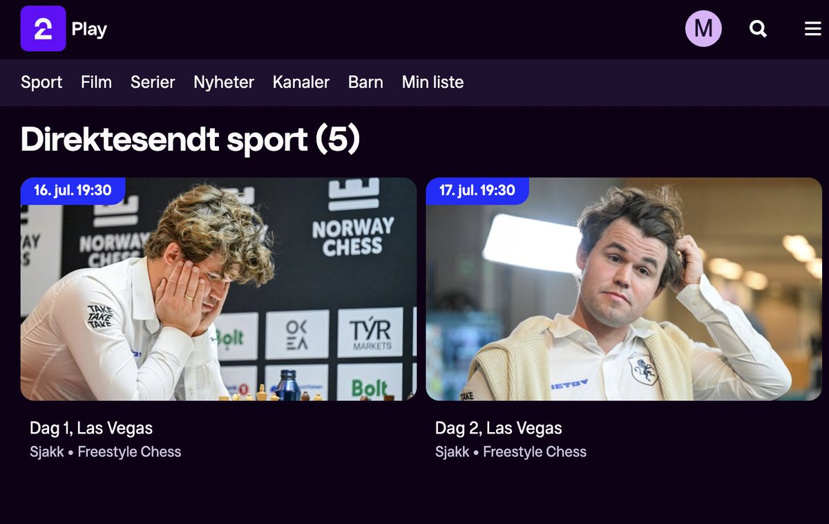 Bare å se frem til mer sjakk i sommer på TV 2 fra 16.-20. juli, for da sender vi Freestyle Chess Las Vegas, med Magnus Carlsen, Hans Niemann, Bibisara Assaubayeva (første kvinne til å være med i denne serien!) og tretten andre i verdenstoppen på startstreken. Gleder meg! #2sjakk
