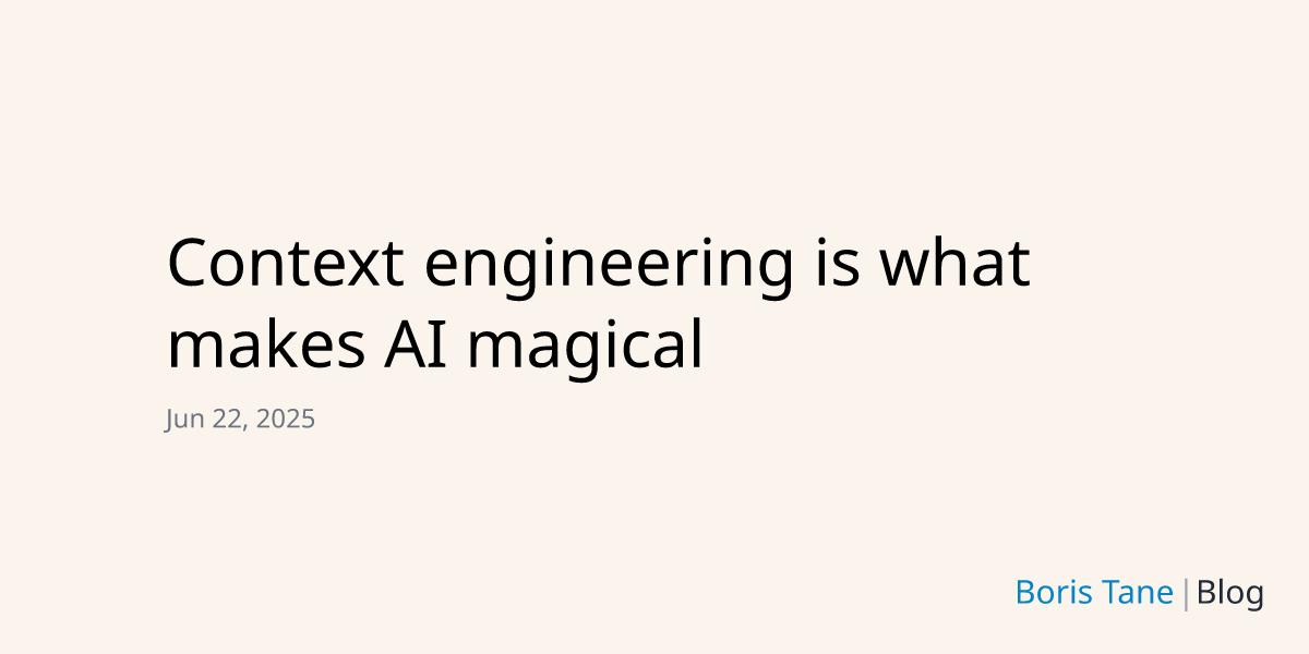 I just wrote down my thoughts on context engineering

every sota model has its quirks, but they're all pretty capable

the difference between ai slop and magical experiences is the context you give to the model