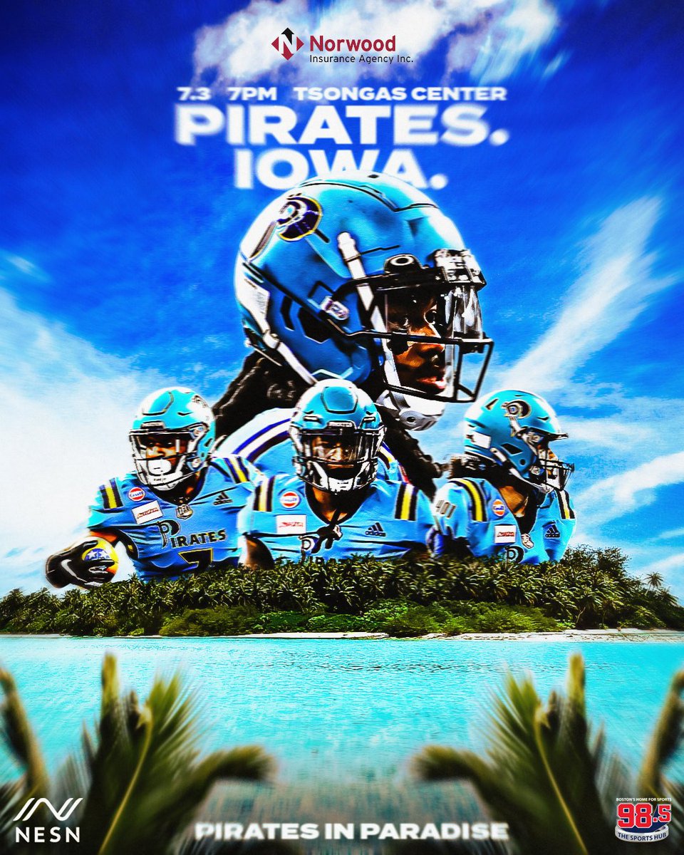 OrlPirates's tweet photo. Our next home game vs Iowa will be here sooner than you think! We have a nice surprise in store for you! β οΈ
π
Thurs, July 3 '25
β° 7:05 PM (EST)
ποΈ @tsongascenter
π @iabarnstormers
πΊ @NESN Plus & #IFLNetwork
π» @985TheSportsHub
#NeverShallWeSink | #goIFL | @indoorfl https://t.co/nweT6uaeUX