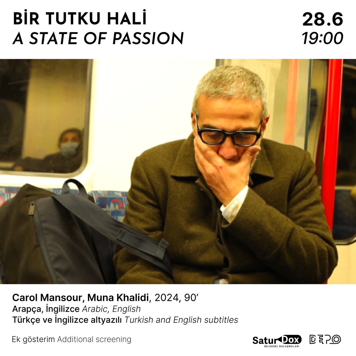 SATURDOX 2025 Ek gösterim/Additional screening

Bir Tutku Hali | A State of Passion
28 Haziran/June Cumartesi/Saturday, 19:00

Yönetmen/Director: Carol Mansour, Muna Khalidi
2024, 90’