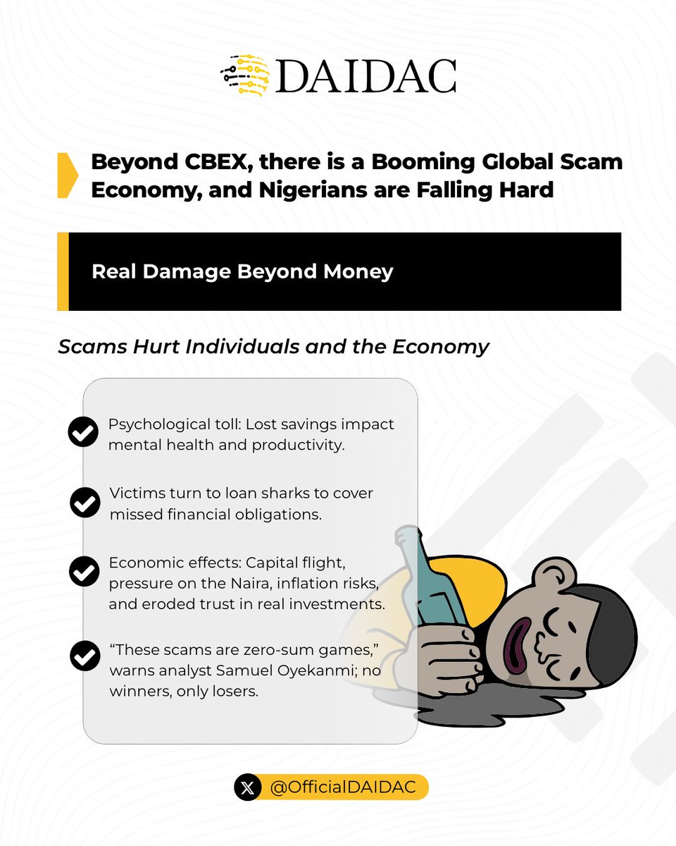 OfficialDAIDAC's tweet image. From MMM to CBEX, scams are evolving, but so should our defences. 600,000 Nigerians lost $800 million in a single scam.
Here's how these schemes work, and how we can stop falling for them.
Swipe through and learn more via the link: bit.ly/43W0n64📌
#FinancialLiteracy