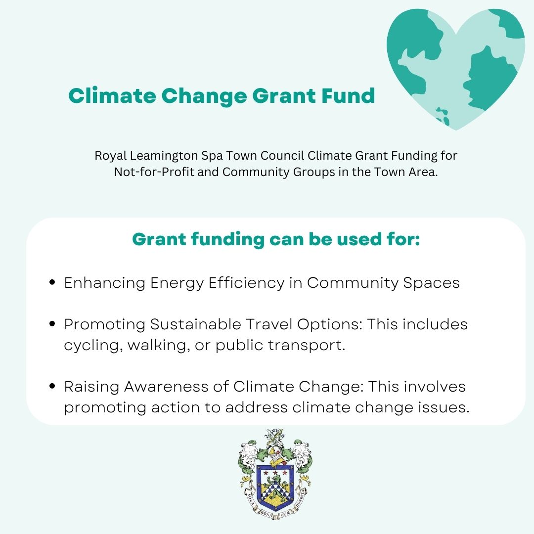Royal Leamington Spa Town Council -  Climate Change Grant Fund 

Are you a Non-Profit or Community Group in Leamington?

Apply Now -leamingtonspatowncouncil.gov.uk/.../climate.../