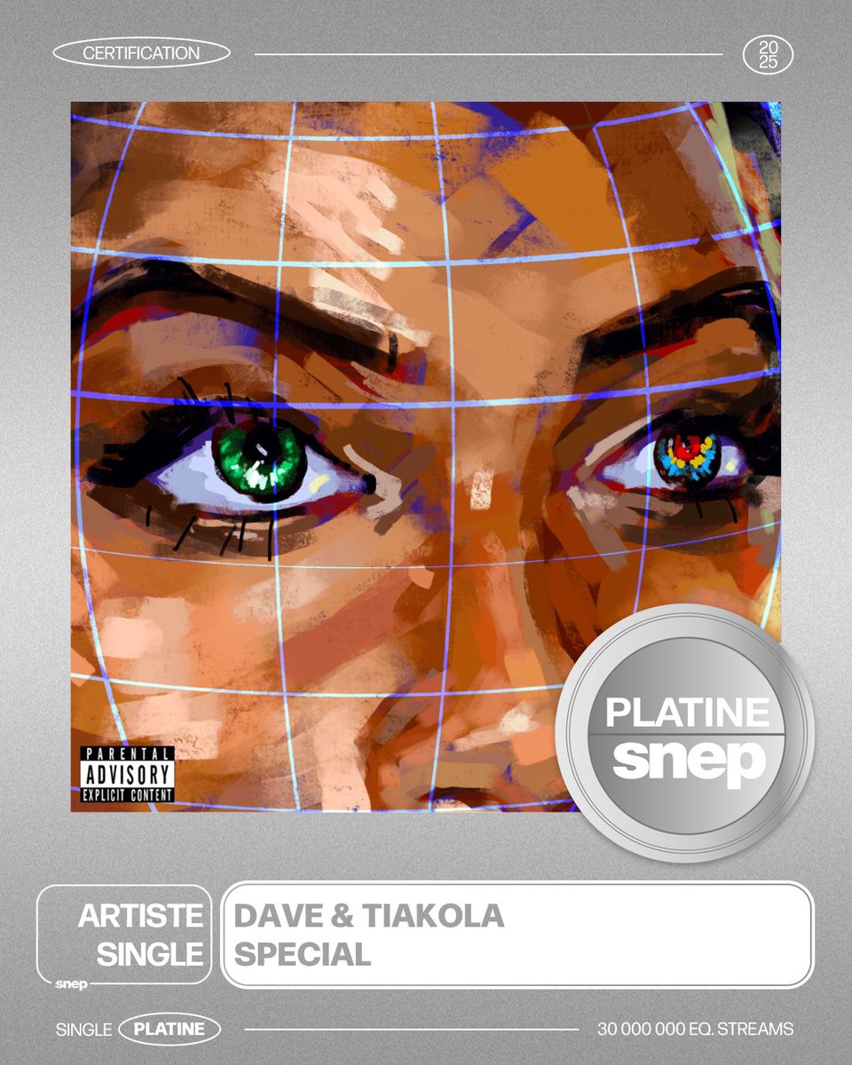 Le titre « Special » de Dave &amp; Tiakola est certifié Single Platine ! 💿

30 000 000 équivalents streams 🎧

Bravo ! 👏