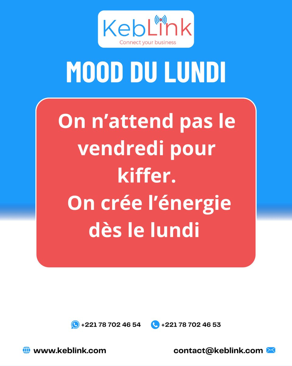 Bon début de semaine.

Et si on arrêtait de subir le lundi… pour mieux le dompter ?
Parce que l’énergie de la semaine, ça se construit dès maintenant.
 Songou ko dan ko ! 💪
On se motive, on se lève, on avance, amoul arrêt!

#Keblink
