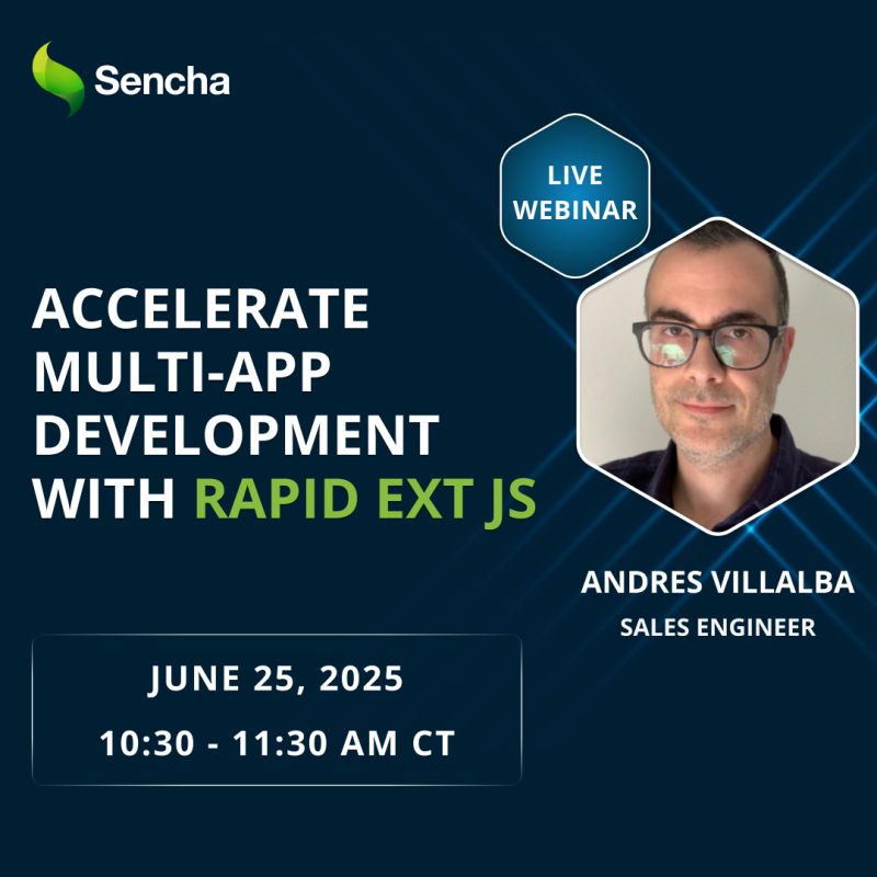 Sencha's tweet image. 🚨 2 days left to unlock a new way to manage multiple JS apps!
Rapid Ext JS makes VS Code your super tool.

Register Now → bit.ly/4ef1pgU

#DevLife #JavaScriptTools