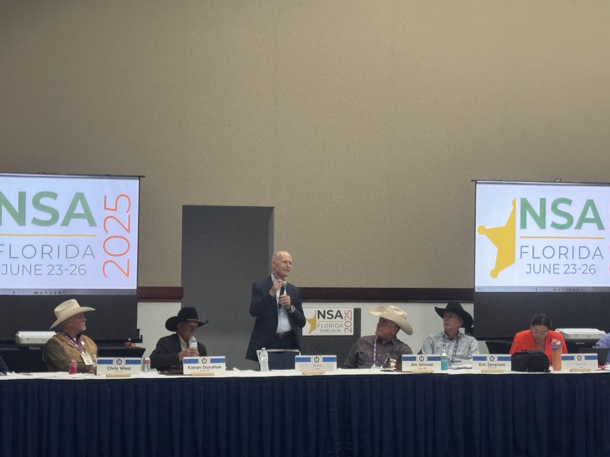 NationalSheriff's tweet image. During the 2025 Annual Conference, U.S. Senator Rick Scott joined the NSA Government Affairs Committee for a meaningful conversation, sharing firsthand insights and engaging with law enforcement leaders on today’s most pressing public safety challenges.

#Sheriffs2025…