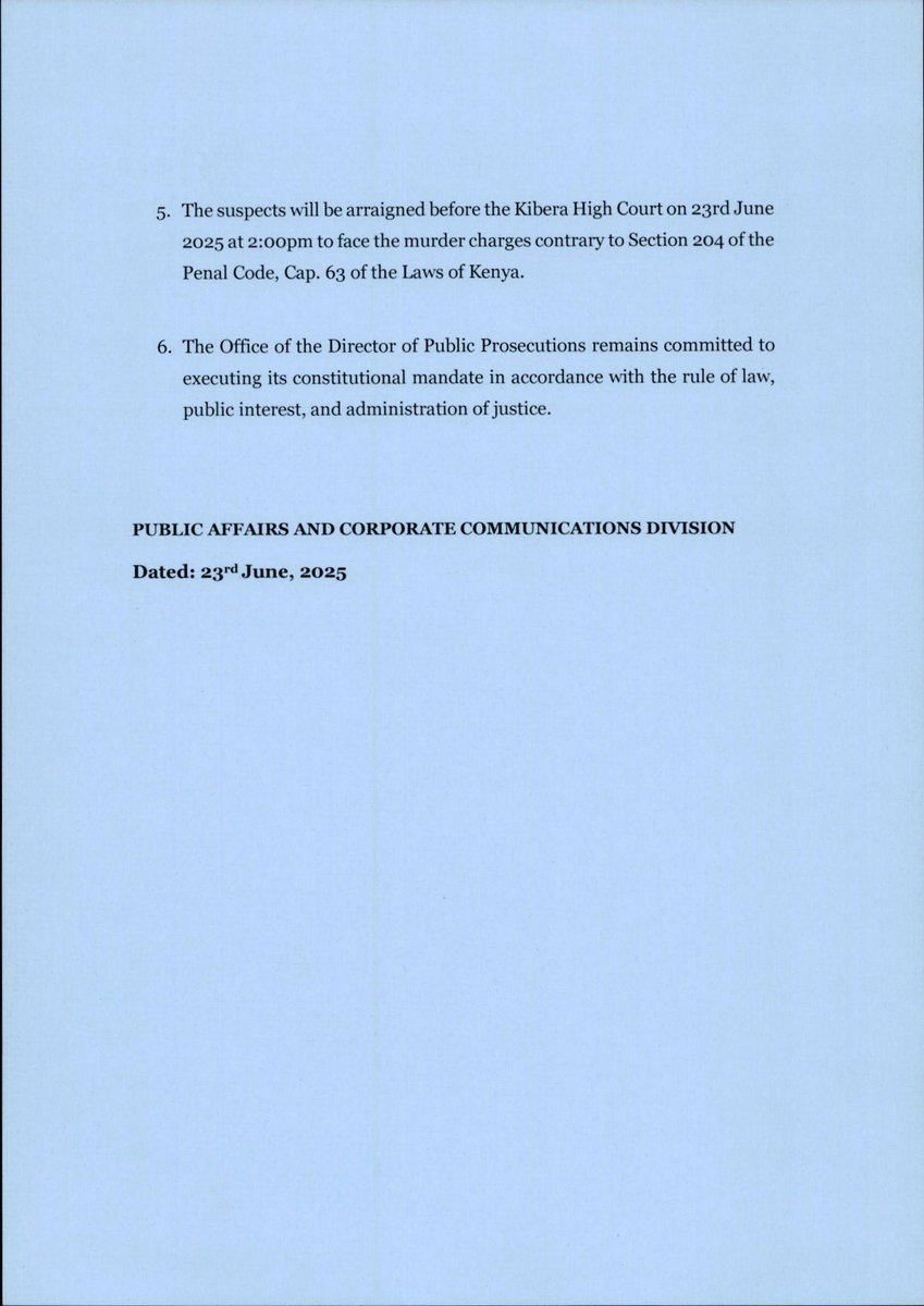 Upon review of IPOA's report on Albert Ojwang's DEATH, ODPP has approved MURDER CHARGES against PC James Mukhwana, Peter Kimani &amp; Central Police Station OCS Samson Talaam. 

Is DIG Eliud Lagat OFF the HOOK? The DETERMINANT is the DEFENCE of these police officers in court.