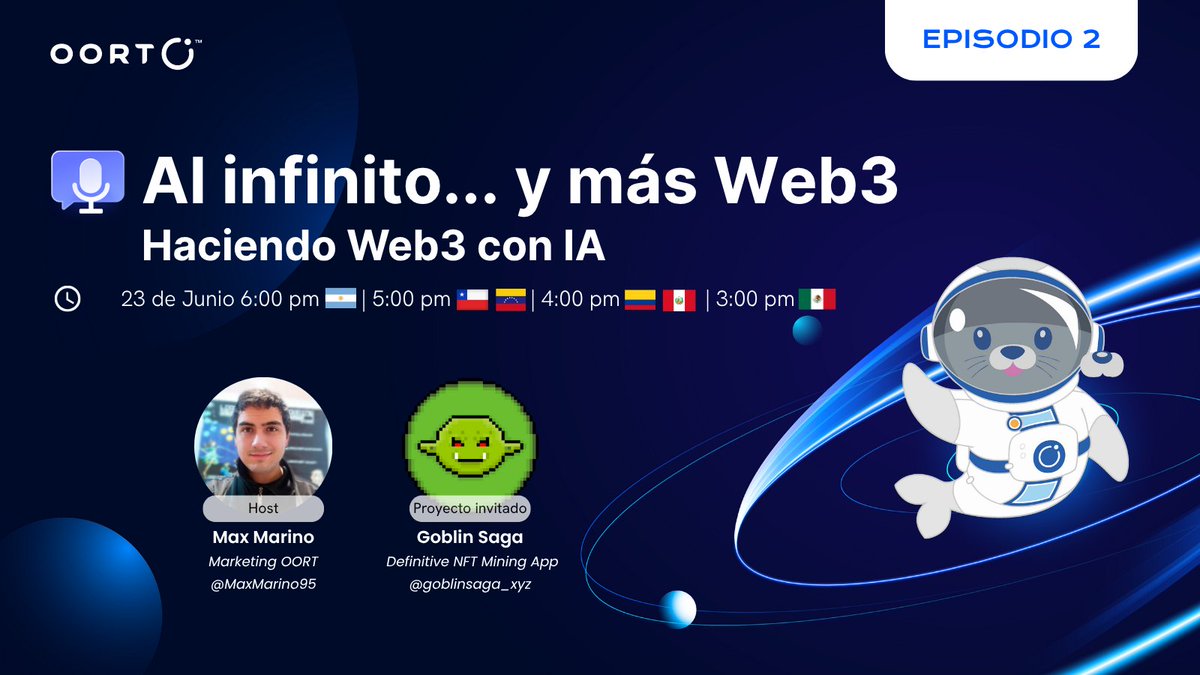 OORT | La Nube para la IA Descentralizada (@oorteches) on Twitter photo ¡No se pierdan hoy nuestro segundo Space junto a <a href="/goblinsaga_xyz/">Goblin Saga</a> para aprender más sobre su proyecto, explorar cómo la IA nos ayuda en Web3, y más novedades de OORT Latam!
Hay sorpresas... ¡Como siempre!🔥 ¡No se pierdan hoy nuestro segundo Space junto a <a href="/goblinsaga_xyz/">Goblin Saga</a> para aprender más sobre su proyecto, explorar cómo la IA nos ayuda en Web3, y más novedades de OORT Latam!
Hay sorpresas... ¡Como siempre!🔥