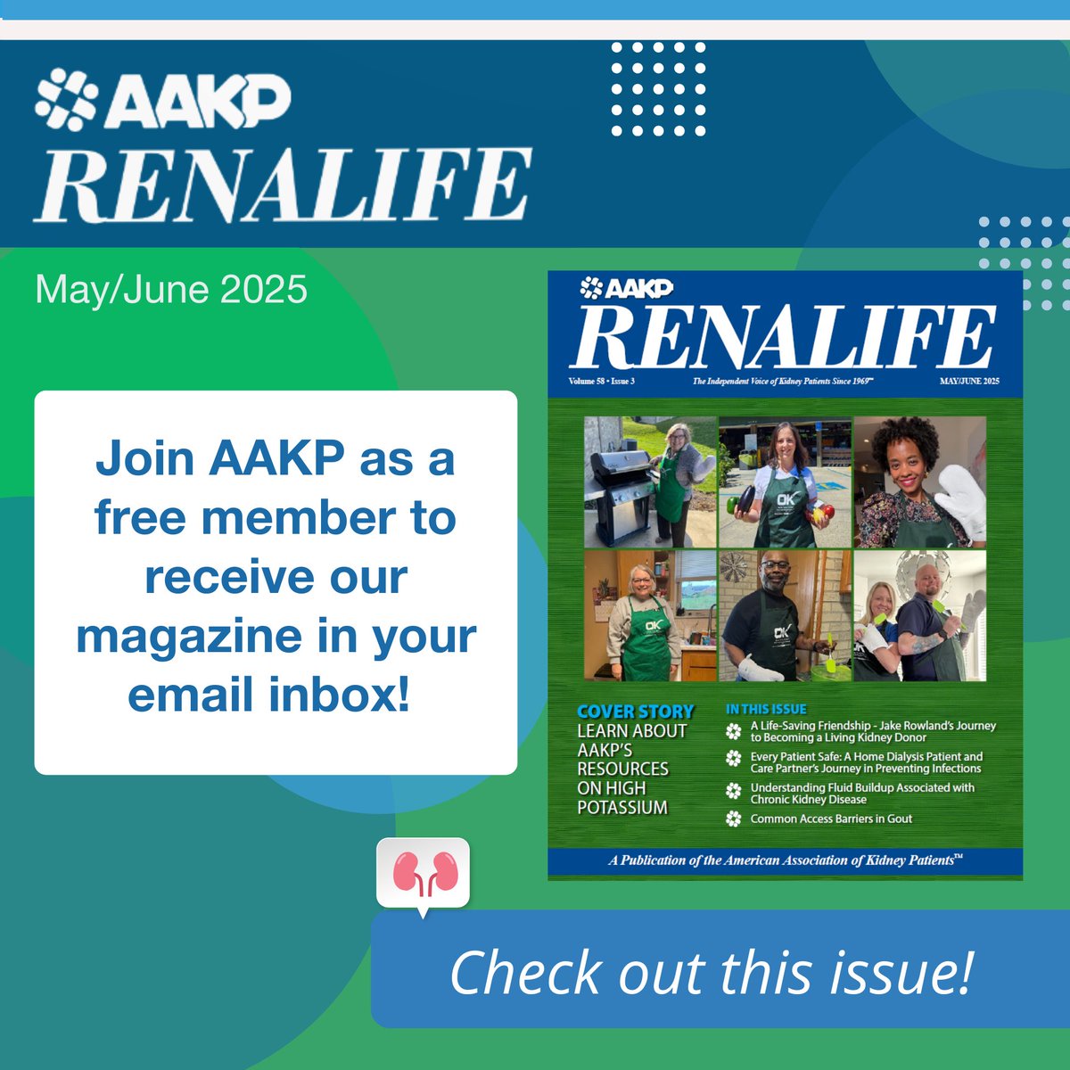 ICYMI! Check out our latest issue of aakpRENALIFE magazine: bit.ly/aakpRENALIFEMa… 

Join AAKP as a free member to receive aakpRENALIFE in your email inbox and subscribe to receive a print copy delivered to your home! aakp.org/join 

#KidneyPatients #aakpRENALIFE
