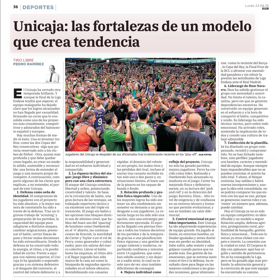 EL éxito de este <a href="/unicajaCB/">UnicajaCB</a> lo podemos medir por los trofeos levantados y por dejarnos como legado un modelo sólido y reconocible: una forma de entender el juego y una manera propia de competir. Si te apetece, hoy en <a href="/SURDeporte/">SUR Deporte</a> LAS FORTALEZAS DE UN MODELO QUE CREA TENDENCIA