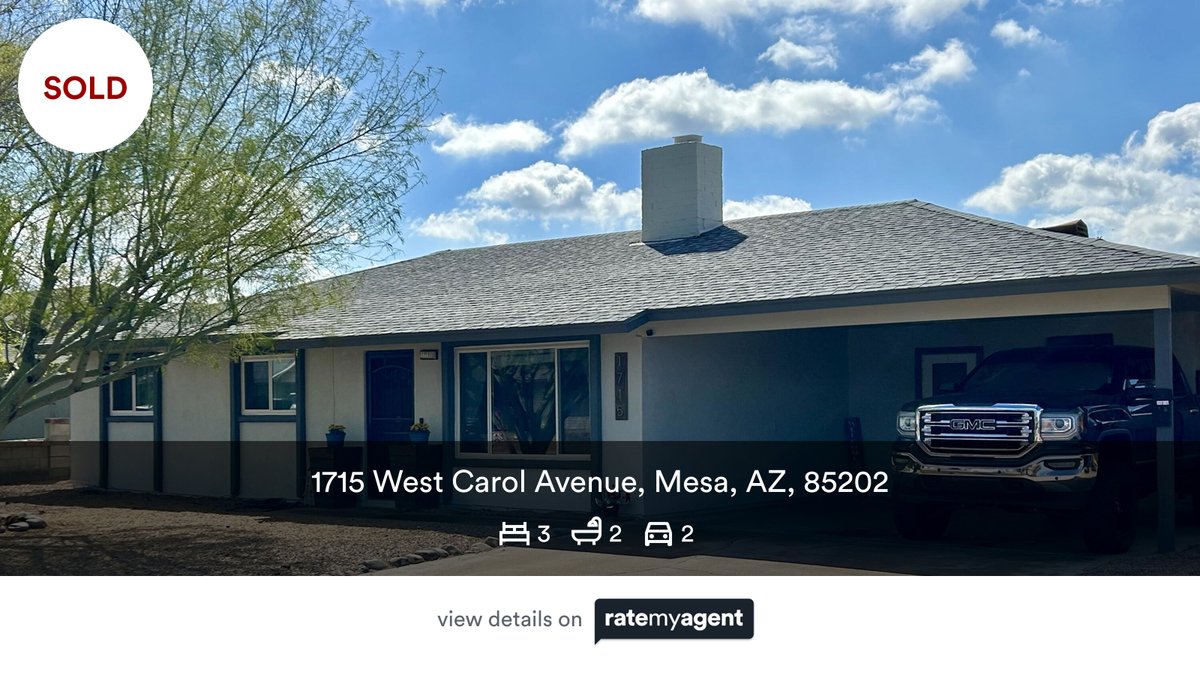 MonicaFine2's tweet photo. 🛌 3 🛀 2 🚘 2
📍 1715 West Carol Avenue, Mesa, AZ, 85202

My latest sale on #RateMyAgent.
AZ SA705923000
https://t.co/XXUqA9A1aK

...
#ratemyagent #realestate https://t.co/6KW2m7vjrW