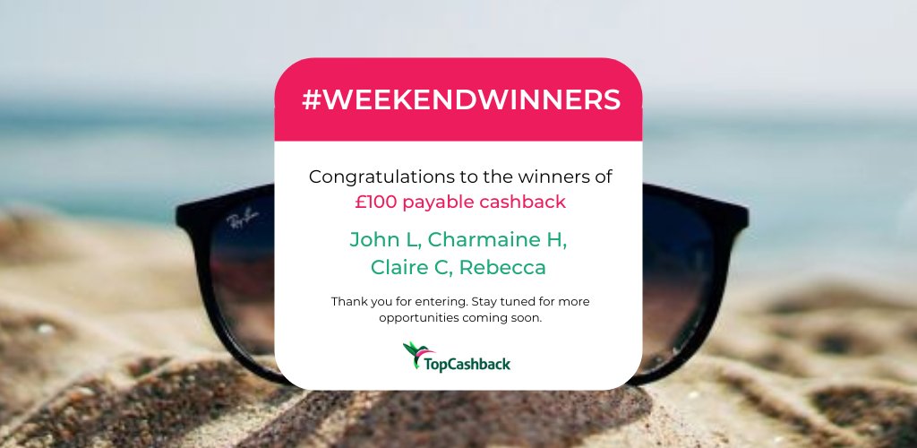 Congratulations to this week's #WeekendWinners 🏆

Treat yourself or someone special with your payable cashback 🤑

Thank you to everyone who entered, keep your eyes peeled for more competitions 🤩