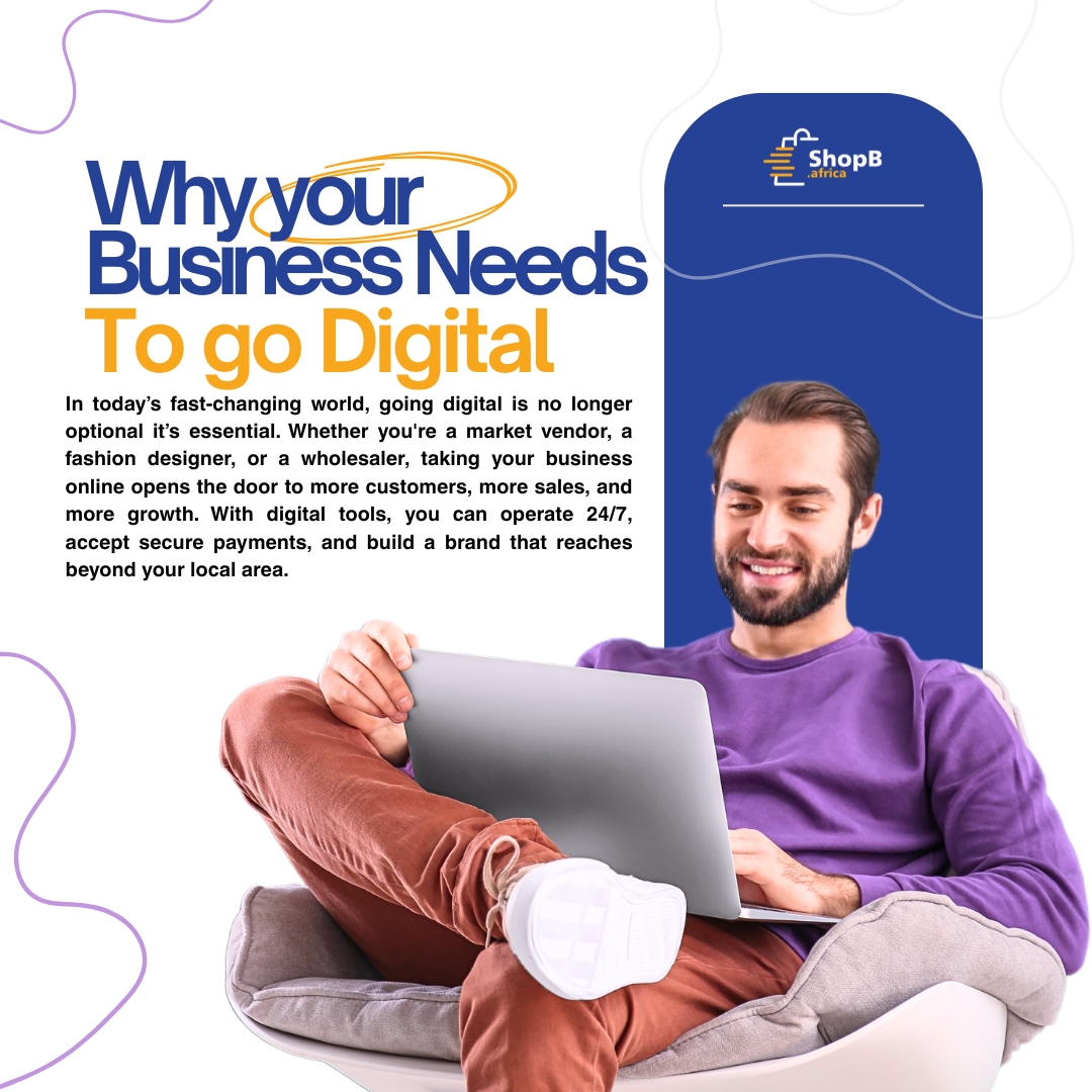 Shopbafrica's tweet photo. In today’s fast-changing world, going digital is no longer optional—it’s essential. Whether you're a market vendor, a fashion designer, or a wholesaler, taking your business online opens the door to more customers, more sales, and more growth. https://t.co/h8LrBD9Z7T