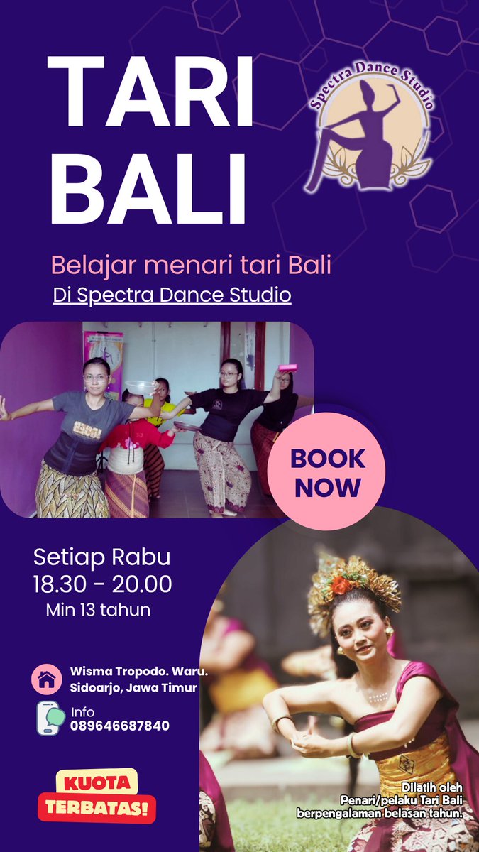 SpectraDance's tweet photo. Dibuka pendaftaran kelas tari Bali minimal usia 13tahun.
IG: spectradancestudio.official
#taribali #lestariBali #kelastariBali #kelasTariBaliSidoarjo #SanggarTariSidoarjo https://t.co/q6cFl4IKgm