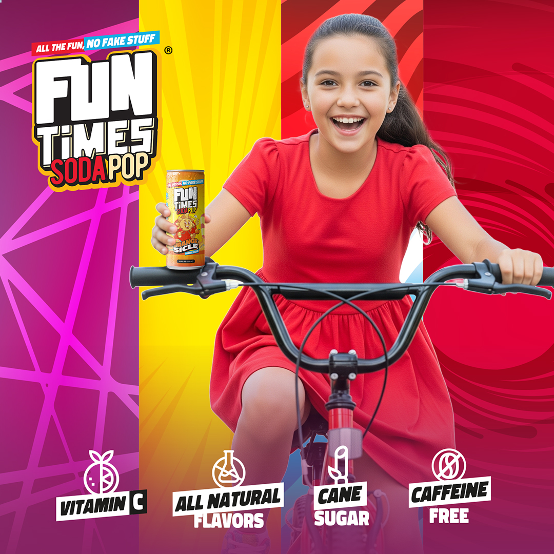 FunTimesSodaPop's tweet photo. Pedal-powered joy meets clean-label fizz.
Orangesicle is the kid-safe soda with all-natural flavor, cane sugar, and zero caffeine.
Big smiles. No weird stuff.
#FunTimesSodaPop #Soda #sodasback #KidSafeSips #CleanFun https://t.co/wf7SbVu2UF