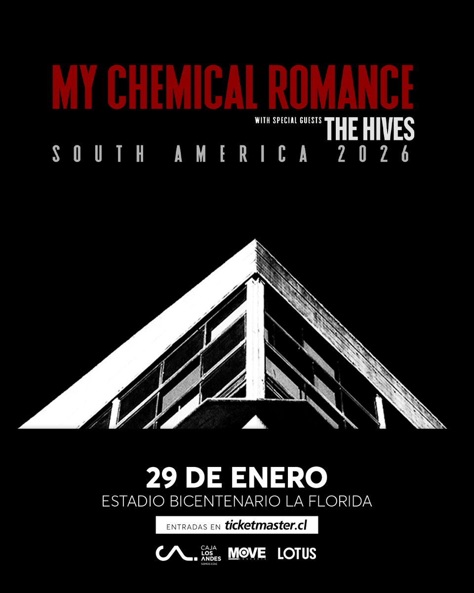 ticketmastercl's tweet photo. ¡La espera terminó 🔥! @mychemicalromance 🎸 llega a Chile con su tour #SouthAmerica2026 🖤! Prepara tu #eyeliner para revivir la era que marcó a una generación entera 🙌🏻 y calienta tu voz para gritar como si fuera el 2006 cantando #ImNotOkay 🎵 a todo pulmón 😱

1/2 https://t.co/ATOMfzoSAh