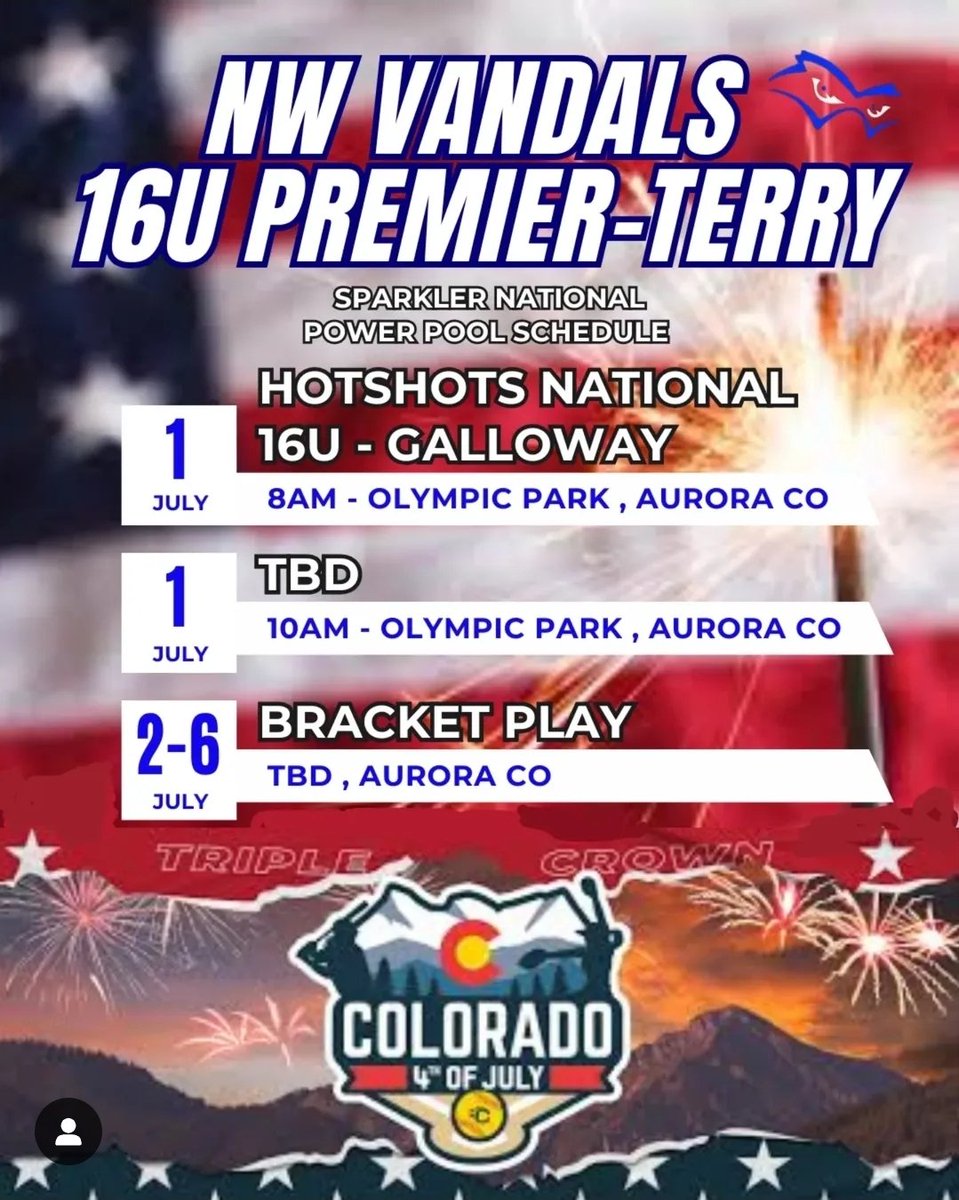schindler_72211's tweet photo. Come check us out! We will be playing in the @COSparkFire National Power Pool. 

#colorado4thofjuly #fastpitch #powerpool #nationalpowerpool #nwvandals https://t.co/3QeF25ppwM