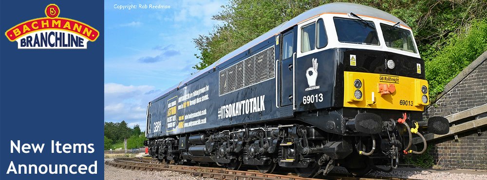 Bachmann to Support Andy's Man Club with a Model of 69013

Bachmann Europe has partnered with GB Railfreight to launch a special OO scale model of Class 69 No. 69013, created to support Andy’s Man Club, a charity focused on men's mental health and suicide prevention.

Find out