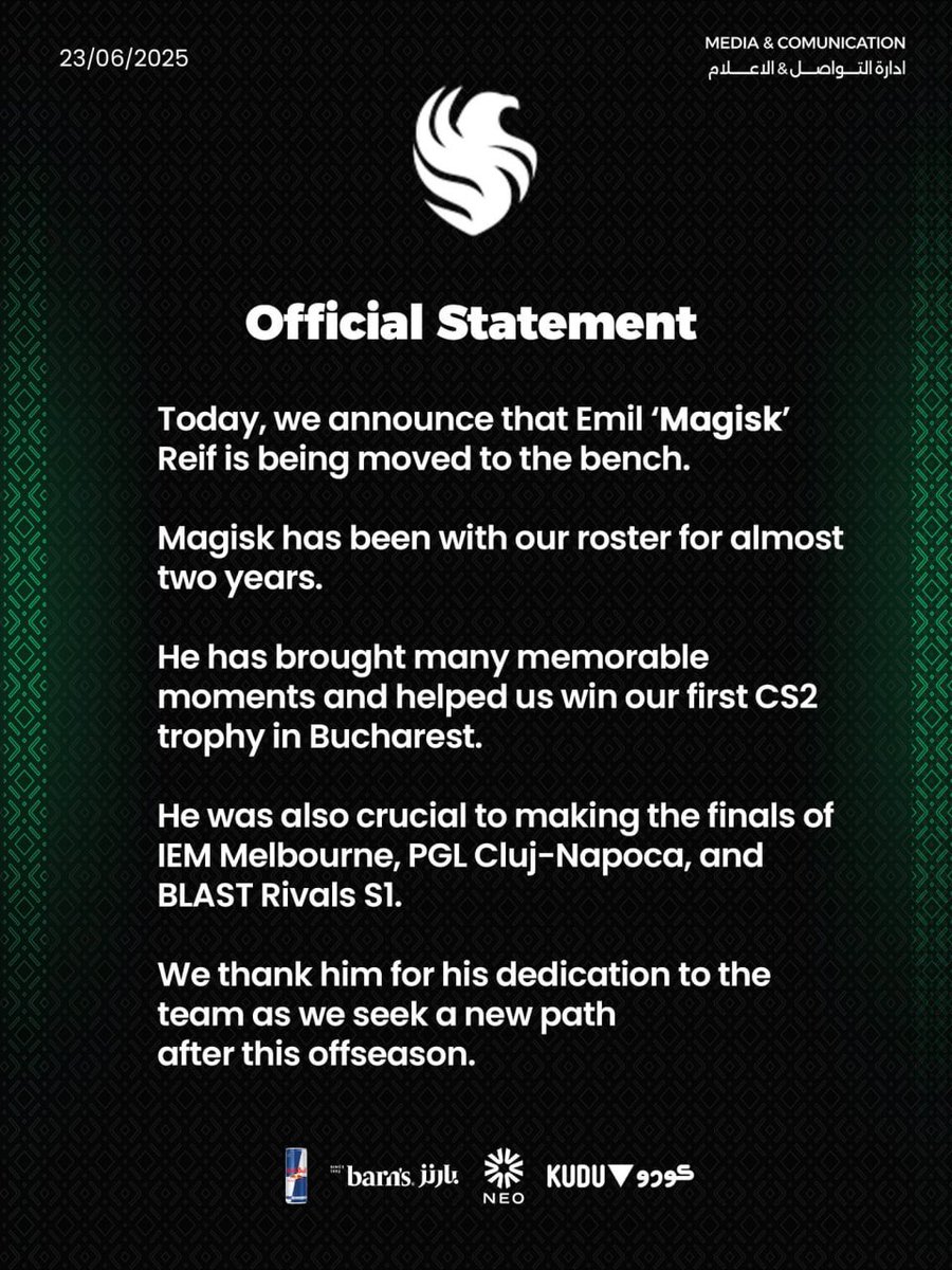 🚨 OFFICIAL: 🇪🇺 Falcons benched 🇩🇰 Magisk ‼️