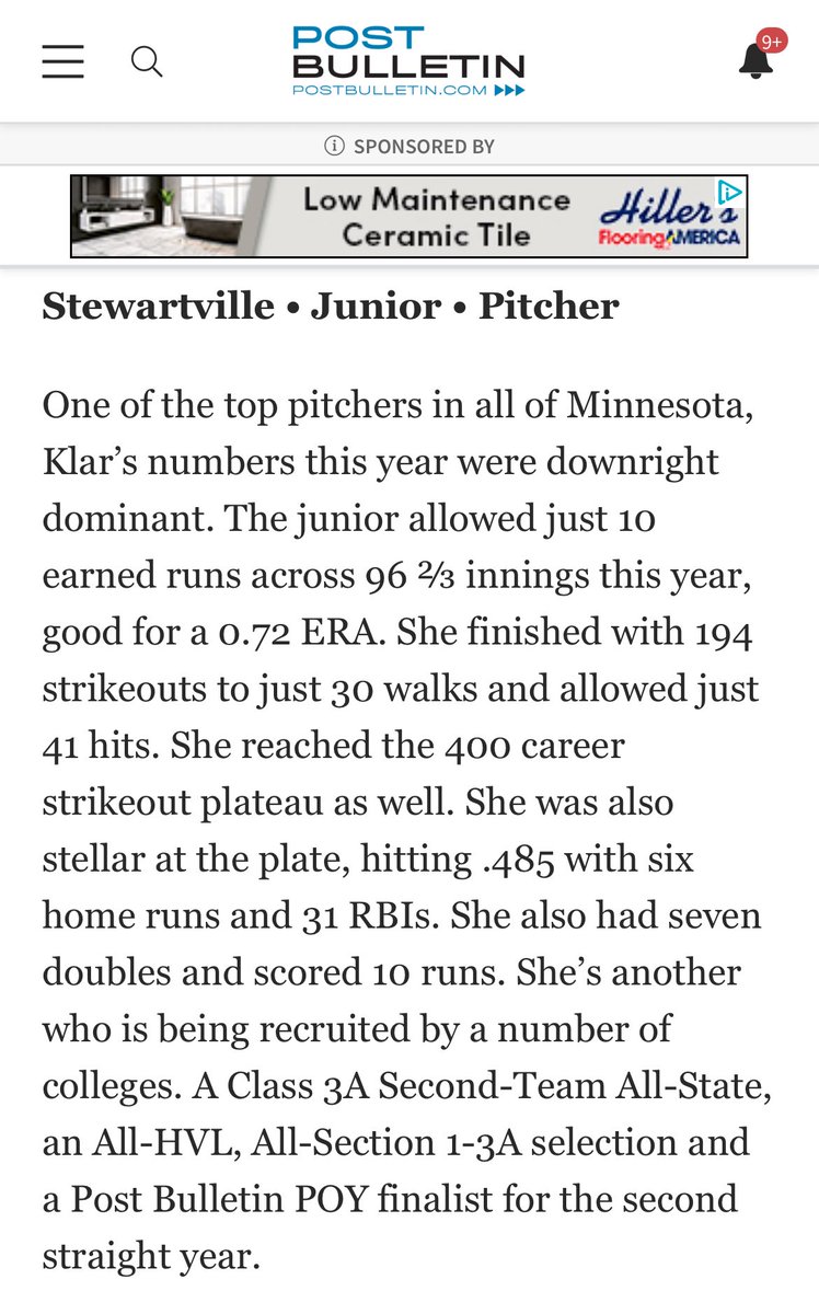 Thank you for the honor of being named to the All-Area team for the second year in a row! <a href="/Sports_PB/">Post-Bulletin Sports</a>