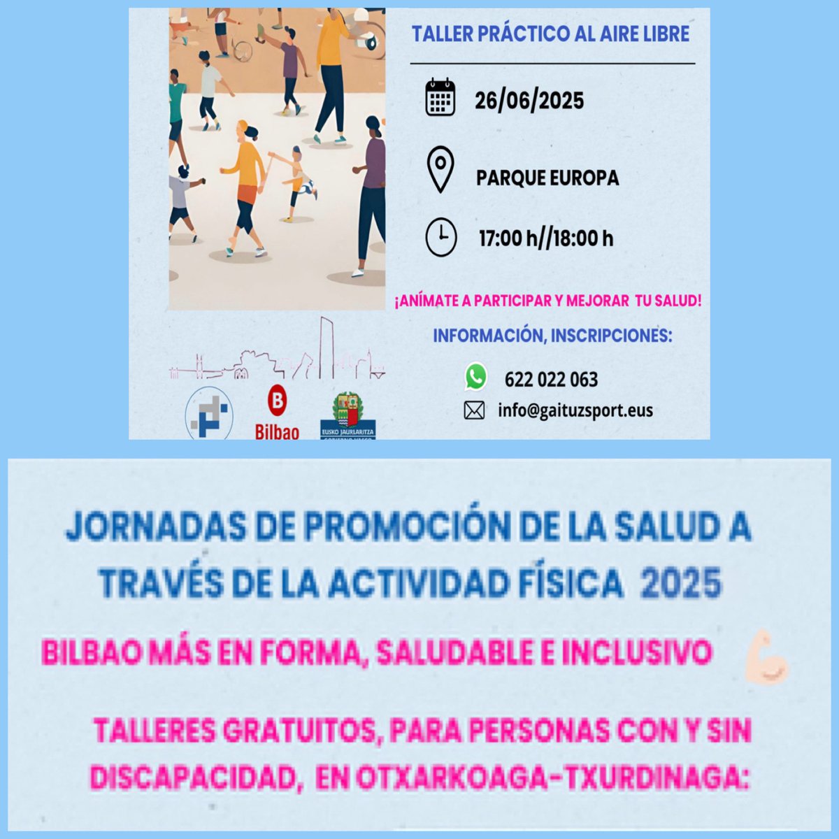 Seguimos con las Jornadas de #salud con talleres de #actividadfísica gratuitos e inclusivos en #Bilbao 
✅ Fomentando estilo de vida saludable 
💪 El jueves taller práctico en el Parque Europa optimizando los recursos q nos ofrece 
#inclusión 
👉 gaituzsport.eus/jornadas-de-sa…