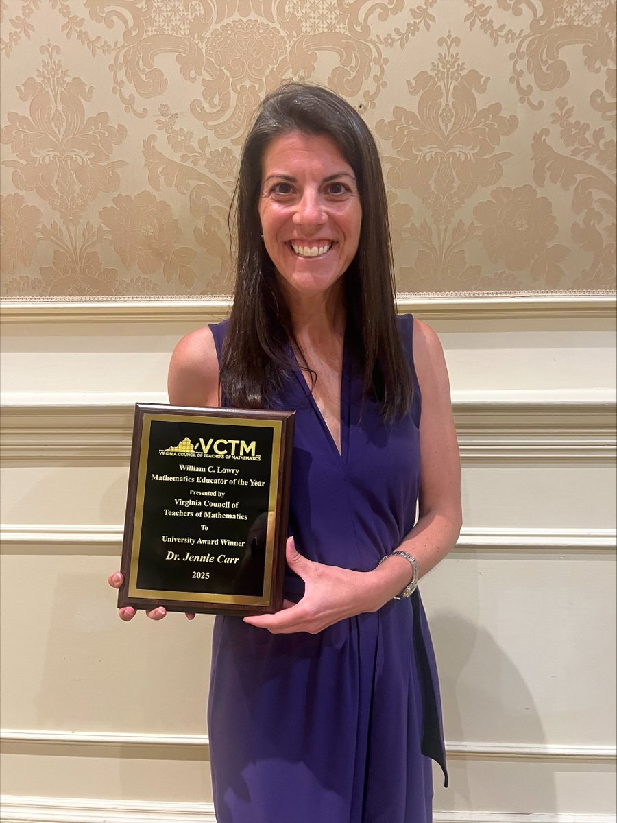 Last week Dr. Jennie M. Carr '05 was awarded the Virginia Council of Teachers of Mathematics William Lowry Mathematics Educator of the Year Award for her outstanding work in the field of mathematics at the university level. Congrats <a href="/DrJennieCarr/">Jennie Carr</a>