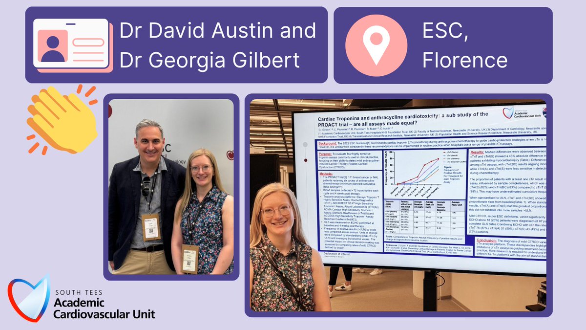 The ACU's <a href="/akaplatini/">Dr David Austin</a> and Dr Gilbert attended #ESCardioOnco2025 <a href="/escardio/">European Society of Cardiology</a> last week to showcase Dr Gilbert's work on different troponin assays - a sub study linked to the #PROACT trial. Well done team!