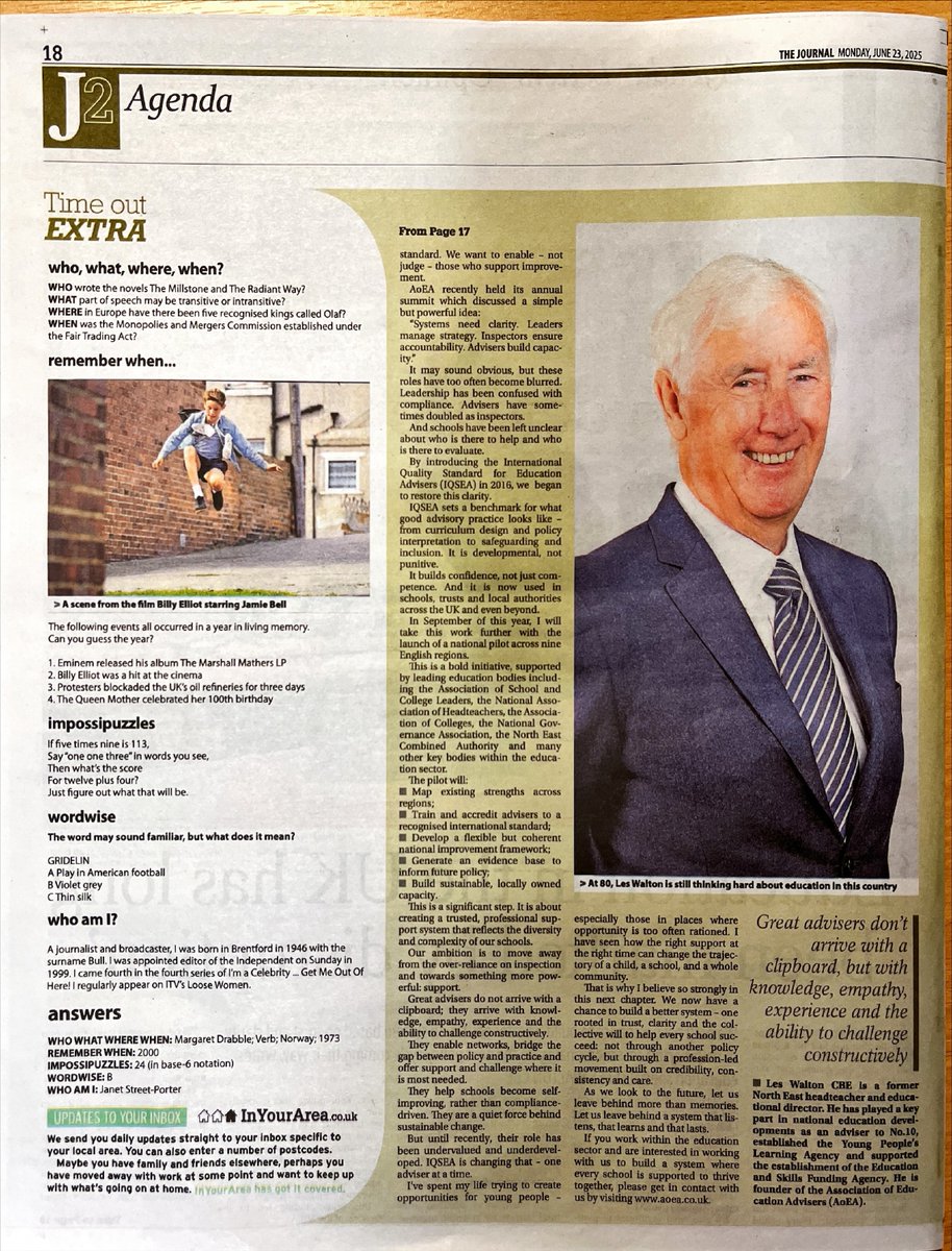 Association of Education Advisers (@educateadvise) on Twitter photo 📰 "Education in the UK has long been marked by disruption" – <a href="/LesWalton500/">Les Walton CBE FRSA FCCT</a>
In today’s <a href="/TheJournalNews/">The Journal</a>, Les reflects on the need for clarity, coherence and trust in how we advise & support schools.
A powerful call to rethink how change happens in education.
#AoEA #EdLeadership 📰 "Education in the UK has long been marked by disruption" – <a href="/LesWalton500/">Les Walton CBE FRSA FCCT</a>
In today’s <a href="/TheJournalNews/">The Journal</a>, Les reflects on the need for clarity, coherence and trust in how we advise & support schools.
A powerful call to rethink how change happens in education.
#AoEA #EdLeadership
