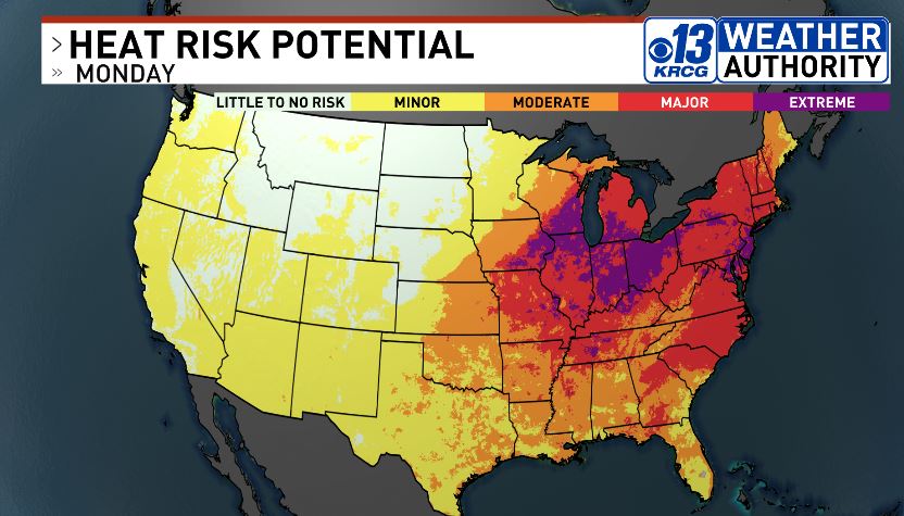 The heat wave continues for #midmo and for much of the eastern half of the nation. Temperatures will come down slightly later this week as the high pressure area aloft weakens.