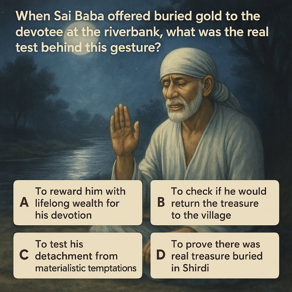 saiyugnetwork's tweet photo. Sai Essence Quiz – June 23
Take the quiz: https://t.co/Ushz4oCMQd
Hint: https://t.co/DegBhHserZ
#SaiEssenceQuiz #SaiBabaTeachings #GoldenTest #Detachment #ShirdiSaiBaba #BabaBlessings #FaithAndPatience #SaiBhakti #DailySaiQuiz #SaiYugNetwork #SpiritualWisdom #TestOfDetachment https://t.co/VJO0rgCa1g