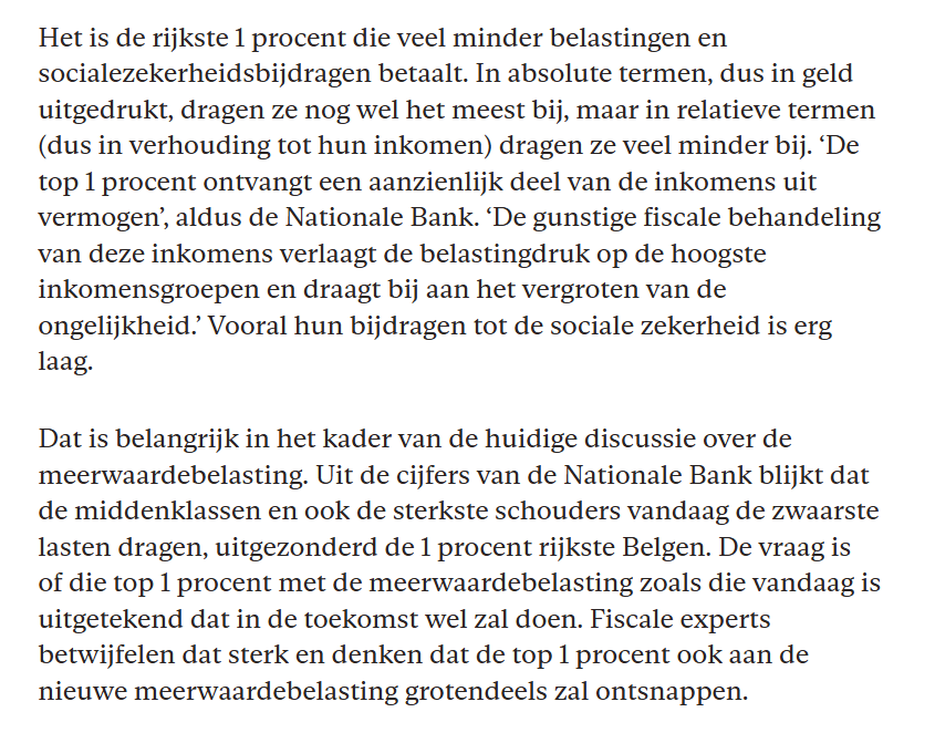 Sterkste schouders dragen zwaarste lasten, uitgezonderd de 1 procent rijkste Belgen, zegt <a href="/NBB_BNB_NL/">Nationale Bank van België</a> . Nieuwsstuk plus analyse via <a href="/Knack/">Knack</a>: knack.be/financien/ster… en knack.be/nieuws/belgie/… Citaat: