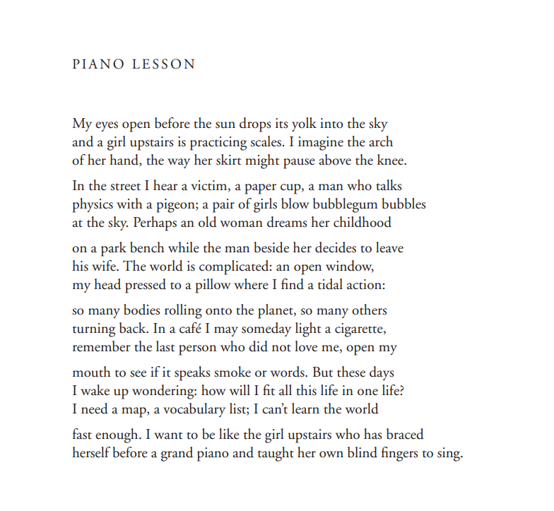 how will I fit all this life in one life? / I need a map, a vocabulary list; I can’t learn the world // fast enough.

Faith Shearin, from 'The Owl Question' (2002)