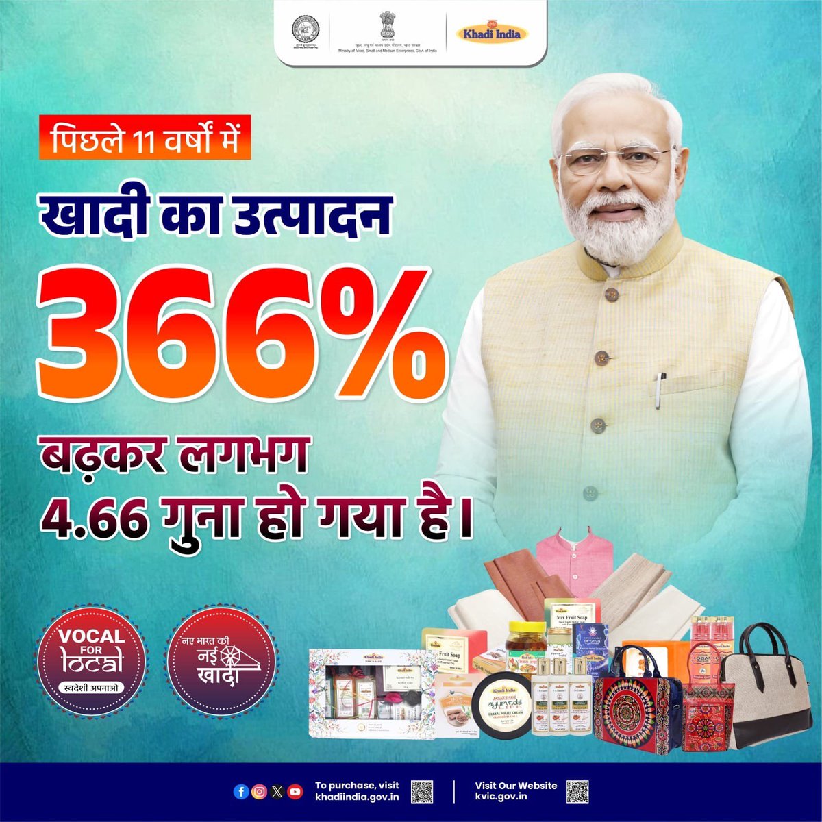 Khadi India (@kvicindia) on Twitter photo рдкрд┐рдЫрд▓реЗ 11 рд╡рд░реНрд╖реЛрдВ рдореЗрдВ рдЦрд╛рджреА рдХреЗ рдЙрддреНрдкрд╛рджрди рдореЗрдВ 366% рдХреА рдмрдврд╝реЛрддреНрддрд░реА рд╣реБрдИ рд╣реИ!
рдпрд╣ рд╡реГрджреНрдзрд┐ рдЦрд╛рджреА рдФрд░ рдЧреНрд░рд╛рдореЛрджреНрдпреЛрдЧ рд╕реЗ рдЬреБрдбрд╝реЗ рдкрд░рд┐рд╡рд╛рд░реЛрдВ рдХреЗ рдЬреАрд╡рди рдореЗрдВ рдЦреБрд╢рд╣рд╛рд▓реА рдореЗрдВ рд╣реБрдИ рд╡реГрджреНрдзрд┐ рд╣реИ, рдЙрдирдХреЗ рдЖрддреНрдорд╡рд┐рд╢реНрд╡рд╛рд╕ рдореЗрдВ рд╣реБрдИ рд╡реГрджреНрдзрд┐ рд╣реИ,
рдпрд╣ рд╡реГрджреНрдзрд┐ рдирд┐рдГрд╕рдВрджреЗрд╣ рдЖрддреНрдордирд┐рд░реНрднрд░ рд╣реЛрддреЗ рдЧреНрд░рд╛рдореАрдг рд╕рдорд╛рдЬ рдХреЗ рдкрд░рд┐рджреГрд╢реНрдп рдХреЛ рджрд░реНрд╢рд╛рддреА рд╣реИ!!
# рдкрд┐рдЫрд▓реЗ 11 рд╡рд░реНрд╖реЛрдВ рдореЗрдВ рдЦрд╛рджреА рдХреЗ рдЙрддреНрдкрд╛рджрди рдореЗрдВ 366% рдХреА рдмрдврд╝реЛрддреНрддрд░реА рд╣реБрдИ рд╣реИ!
рдпрд╣ рд╡реГрджреНрдзрд┐ рдЦрд╛рджреА рдФрд░ рдЧреНрд░рд╛рдореЛрджреНрдпреЛрдЧ рд╕реЗ рдЬреБрдбрд╝реЗ рдкрд░рд┐рд╡рд╛рд░реЛрдВ рдХреЗ рдЬреАрд╡рди рдореЗрдВ рдЦреБрд╢рд╣рд╛рд▓реА рдореЗрдВ рд╣реБрдИ рд╡реГрджреНрдзрд┐ рд╣реИ, рдЙрдирдХреЗ рдЖрддреНрдорд╡рд┐рд╢реНрд╡рд╛рд╕ рдореЗрдВ рд╣реБрдИ рд╡реГрджреНрдзрд┐ рд╣реИ,
рдпрд╣ рд╡реГрджреНрдзрд┐ рдирд┐рдГрд╕рдВрджреЗрд╣ рдЖрддреНрдордирд┐рд░реНрднрд░ рд╣реЛрддреЗ рдЧреНрд░рд╛рдореАрдг рд╕рдорд╛рдЬ рдХреЗ рдкрд░рд┐рджреГрд╢реНрдп рдХреЛ рджрд░реНрд╢рд╛рддреА рд╣реИ!!
#