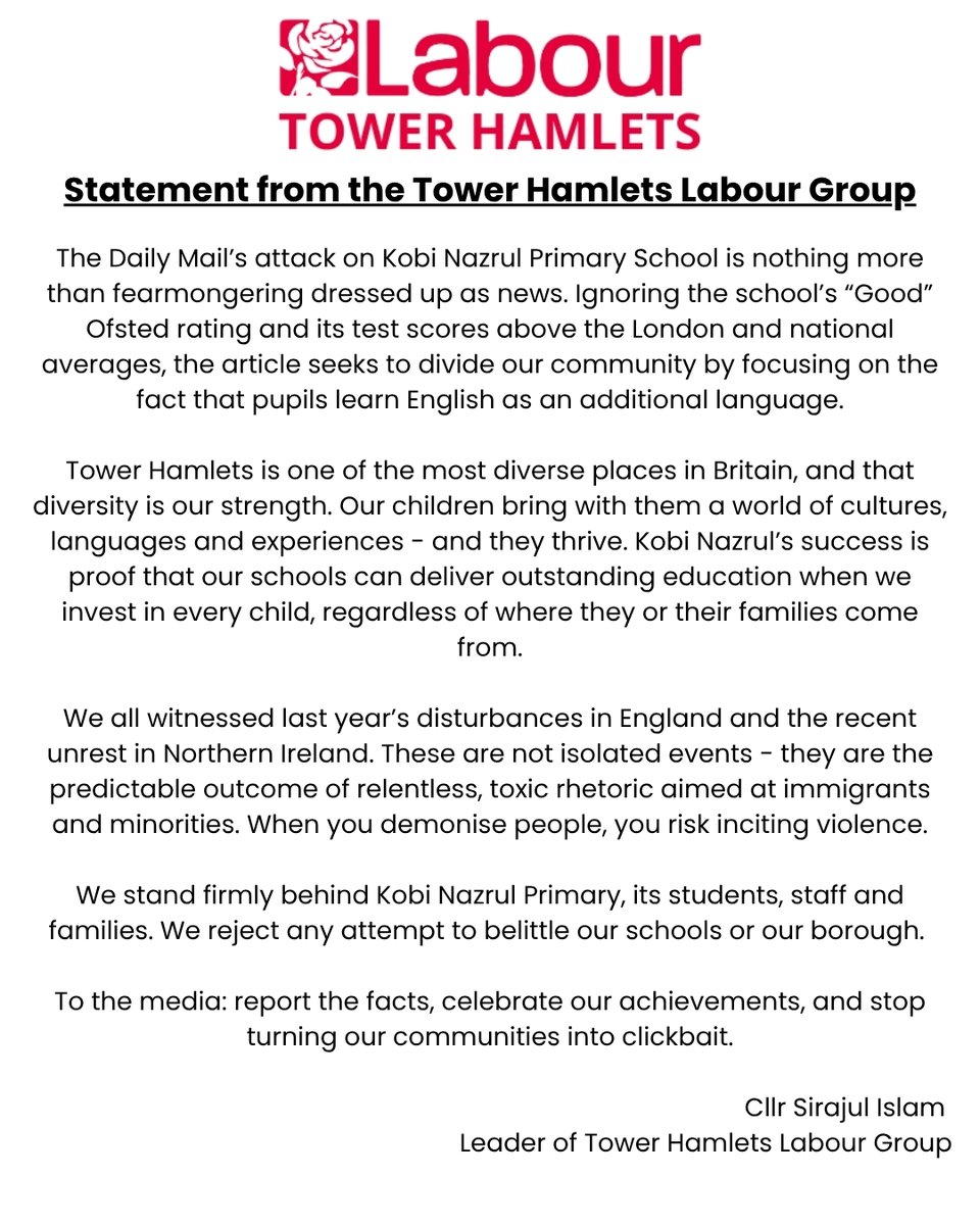 Statement from <a href="/CllrSirajIslam/">Cllr. Sirajul Islam</a>