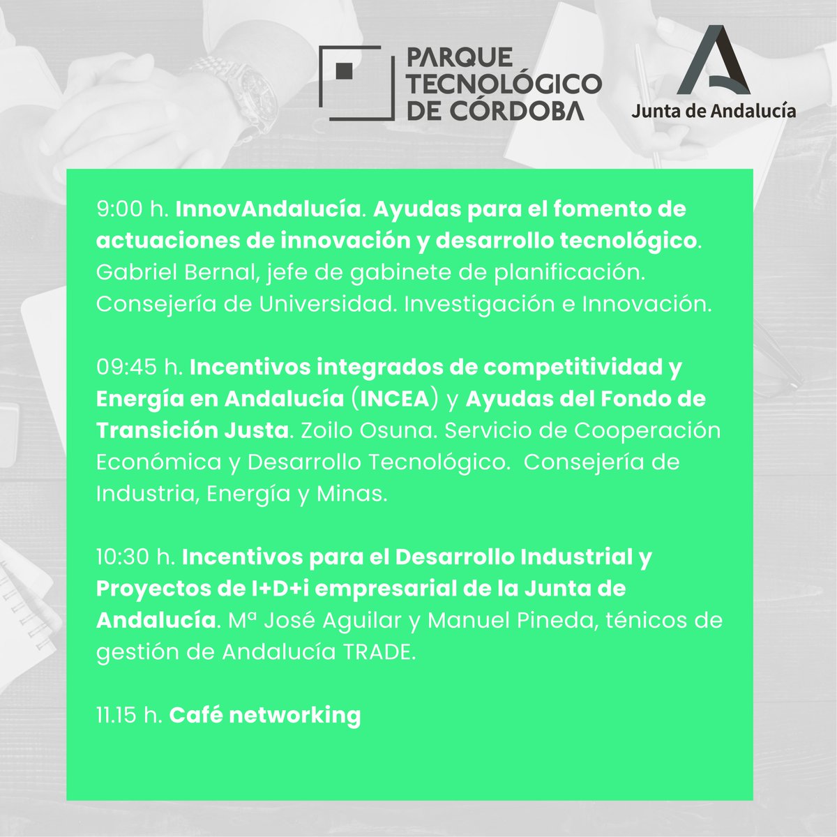 ¿Tienes un proyecto y crees que podría encajar en alguna línea de ayuda de la <a href="/AndaluciaJunta/">Junta de Andalucía</a> ? En ese caso, no te pierdas estas jornadas, claves para conocer las nuevas convocatorias destinadas a la innovación y la cadena de valor industrial.
Más info: nuevasayudas.eventbrite.es