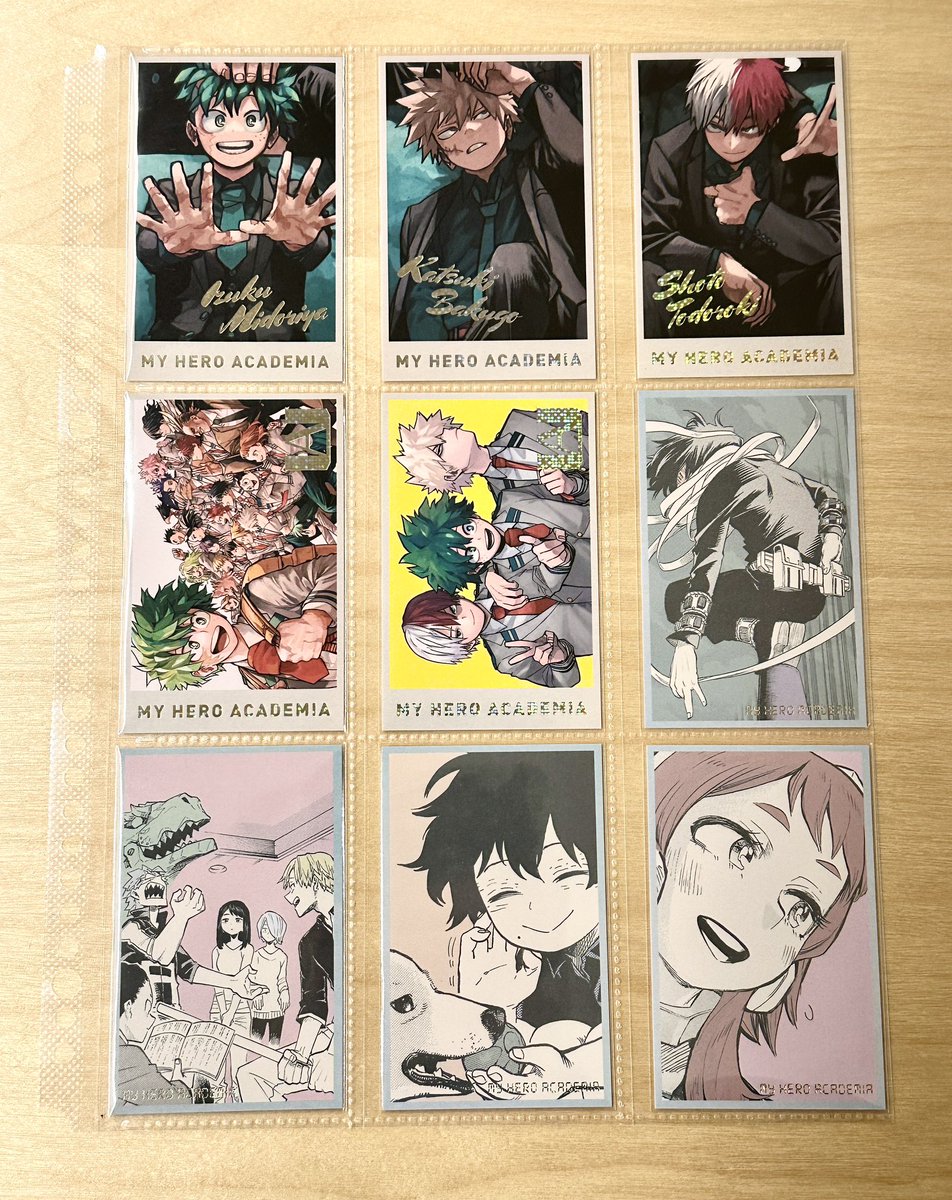N_tycity's tweet photo. ぴったり収納好きでメモリアルコレクションの9ポケットリフィル探してる人へ

ヒロアカ原画展のものもこの組み合わせでぴったりです

リフィル→ラルピラルさん
スリーブ→袋の王国　s6.5×10.2
※2段目がキチキチなので調整してください https://t.co/K0MJjqW0kq