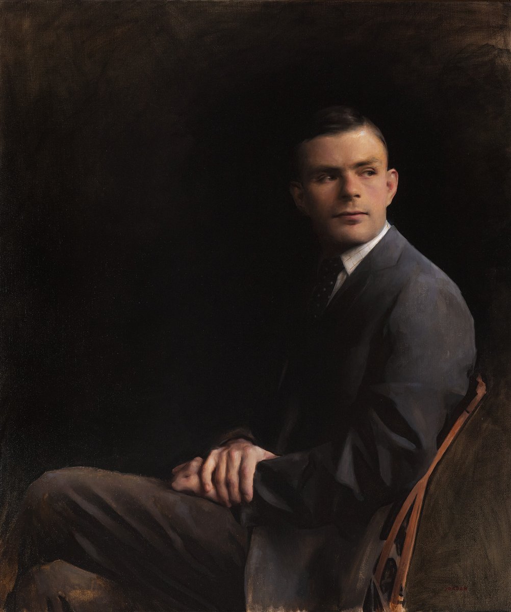 PrincetonCS's tweet image. Today we celebrate Alan Turing, born on this day in 1912.
Turing studied at Princeton, completing his Ph.D. in math in 1938. His work on code-breaking helped to win WWII and laid the foundations for modern computing.
His portrait, by Jordan Sokol, hangs in Lewis Library.