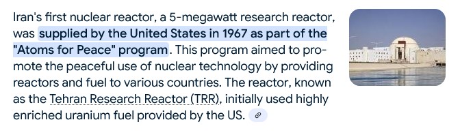 lonous's tweet image. Iran has a nuclear reactor.
This is a fact and isn't up for debate.
The U.S. knows it for sure, because we gave it to them.
I'm glad Trump finally came clean and confessed that the bombing isn't about reactors, but is instead about regime change.
