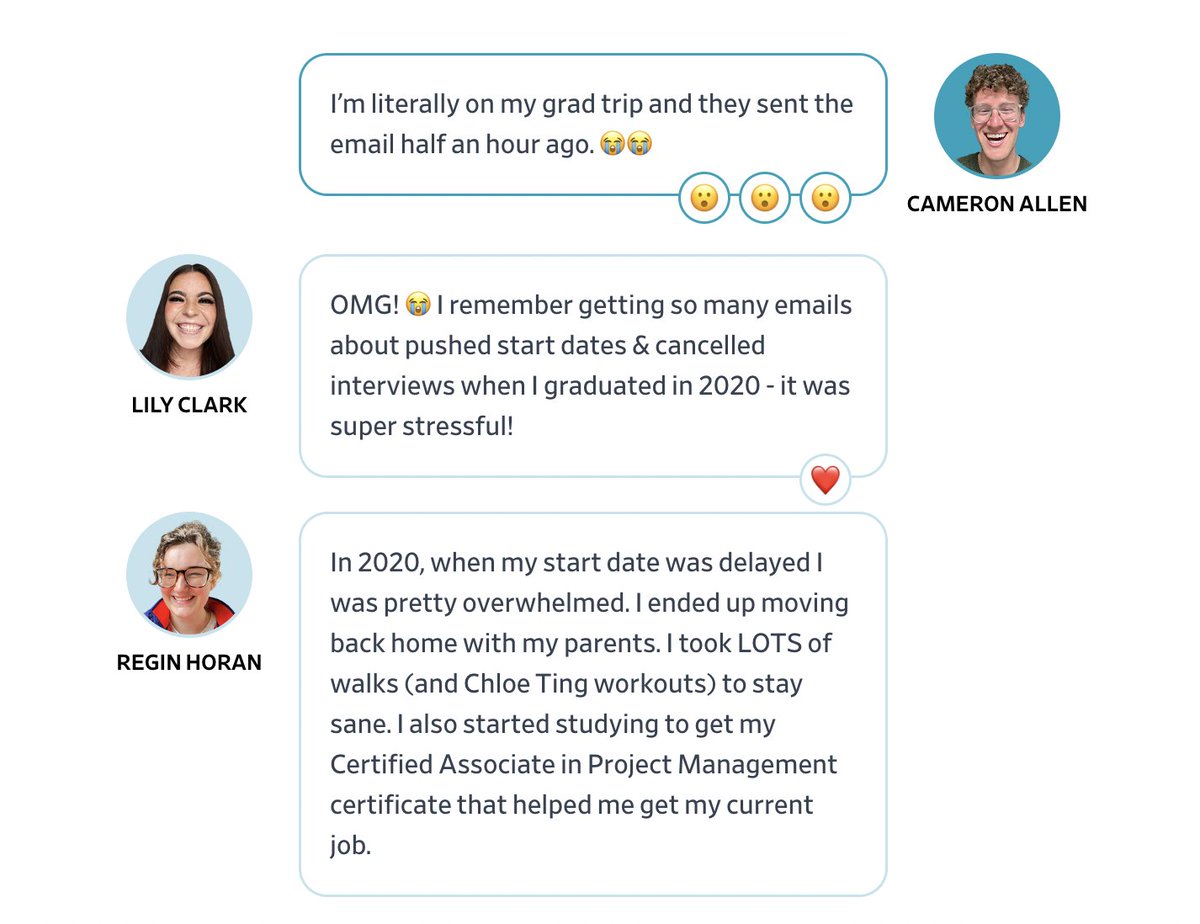 lindsayaellis's tweet image. Five graduates from the Class of 2025 joined five 2020 grads in a group chat organized by @wsj. They commiserated over pushed-back start dates, debated the role of AI in job hunting and shared their thoughts on graduating into an uncertain hiring market.
wsj.com/lifestyle/care…