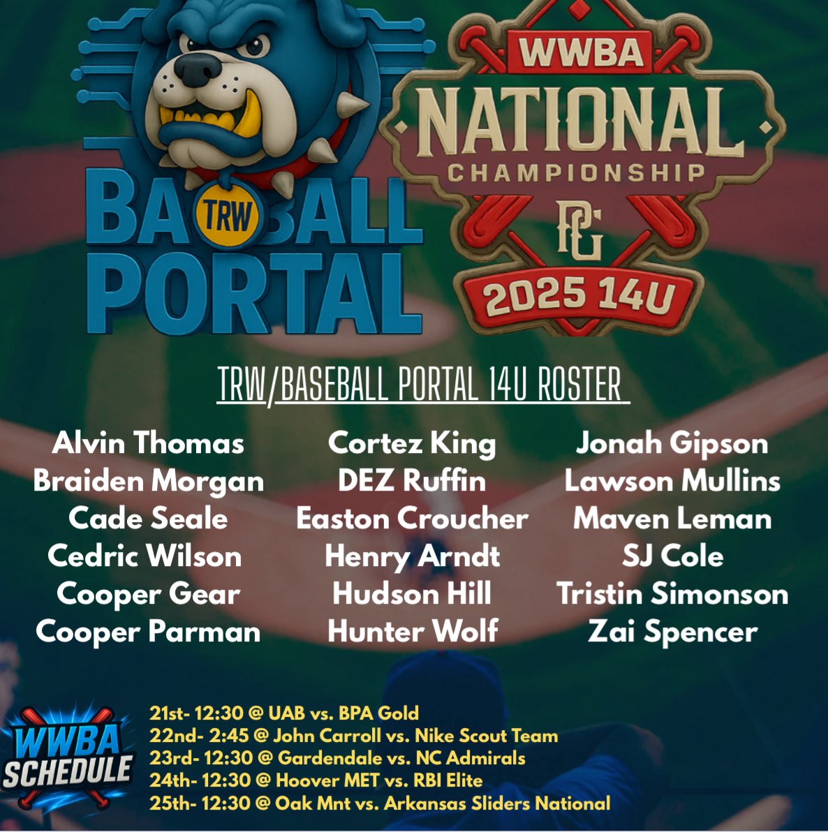 Baseball Portal (@baseballxportal) on Twitter photo 14U/2029 National Team competing in Hoover, AL this week for the <a href="/PerfectGameUSA/">Perfect Game USA</a> WWBA! We are in Pool F! <a href="/DennisSimpson_/">Dennis Simpson</a> <a href="/southerngoat_/">Southern GOAT gloves</a> <a href="/RickCroucher/">Rick Croucher</a> 14U/2029 National Team competing in Hoover, AL this week for the <a href="/PerfectGameUSA/">Perfect Game USA</a> WWBA! We are in Pool F! <a href="/DennisSimpson_/">Dennis Simpson</a> <a href="/southerngoat_/">Southern GOAT gloves</a> <a href="/RickCroucher/">Rick Croucher</a>