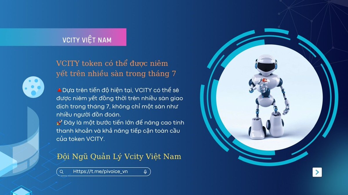 Vcity tokeb có thể được niên yết trên nhiều sàn điện tử trong tháng 7.

🇻🇳 Đội Ngũ Quản Lý Vcity Việt Nam 
🪪 Zalo  zalo.me/g/fepelg906
#VCOCO #GameFi #Vcityapp #VCITY #VcityVN #VCITYVN #DID
