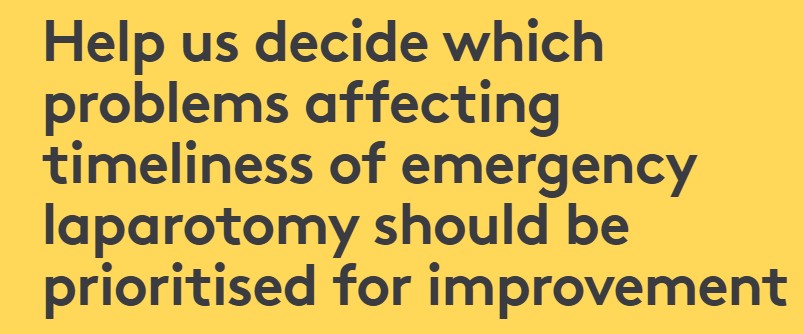 📢Only a week left to tell us about your priorities in the emergency laparotomy pathway! Take part in our survey to rank the main problems faced in the pathway: tinyurl.com/45rwkxnm

<a href="/RCoANews/">Royal College of Anaesthetists</a>
<a href="/RCollEM/">Royal College of Emergency Medicine</a>
<a href="/theRCN/">The RCN</a>
<a href="/RCRadiologists/">The Royal College of Radiologists</a>
<a href="/RCSnews/">The Royal College of Surgeons of England</a>
<a href="/BSGAR_UK/">BSGAR</a>