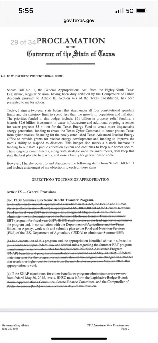 tlangford's tweet image. Among the Gov Abbott vetoes? A measure that would have had Texas participate for the first time in a $120 per child federal summer lunch program.