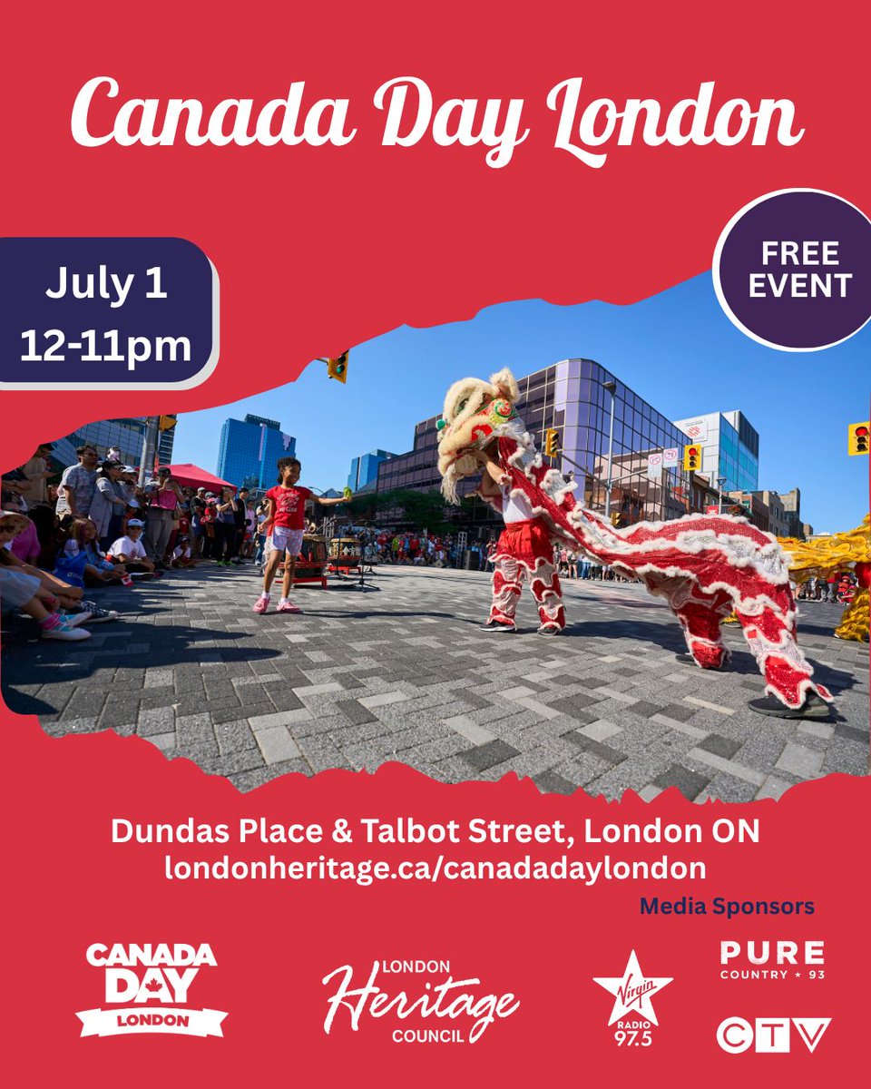 🇨🇦 Celebrate Canada Day in the Heart of the City!
Bring the whole family to Canada Day London for a day packed with:
🎶 Live music 🎨 A jam-packed Kids’ Zone
🌭 Food vendors 🎆 Epic fireworks to end the night!
📍 Downtown London | July 1 | FREE All Day
👉 londonheritage.ca/canadadaylondon