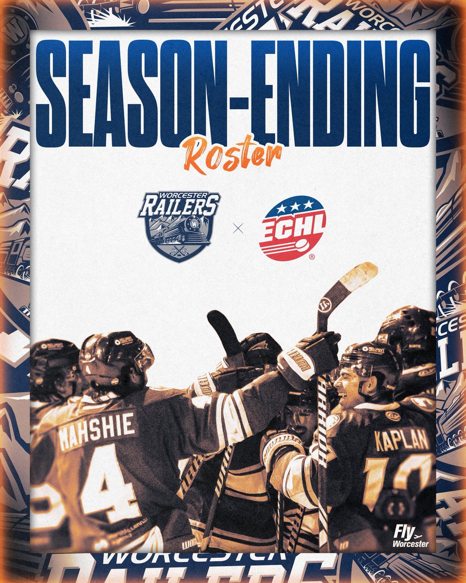 The Worcester Railers have announced our Season-Ending Roster. This roster includes fourteen forwards, five defensemen, and one goaltender.

Read more here: tinyurl.com/4e6wsd45

#RailersHC